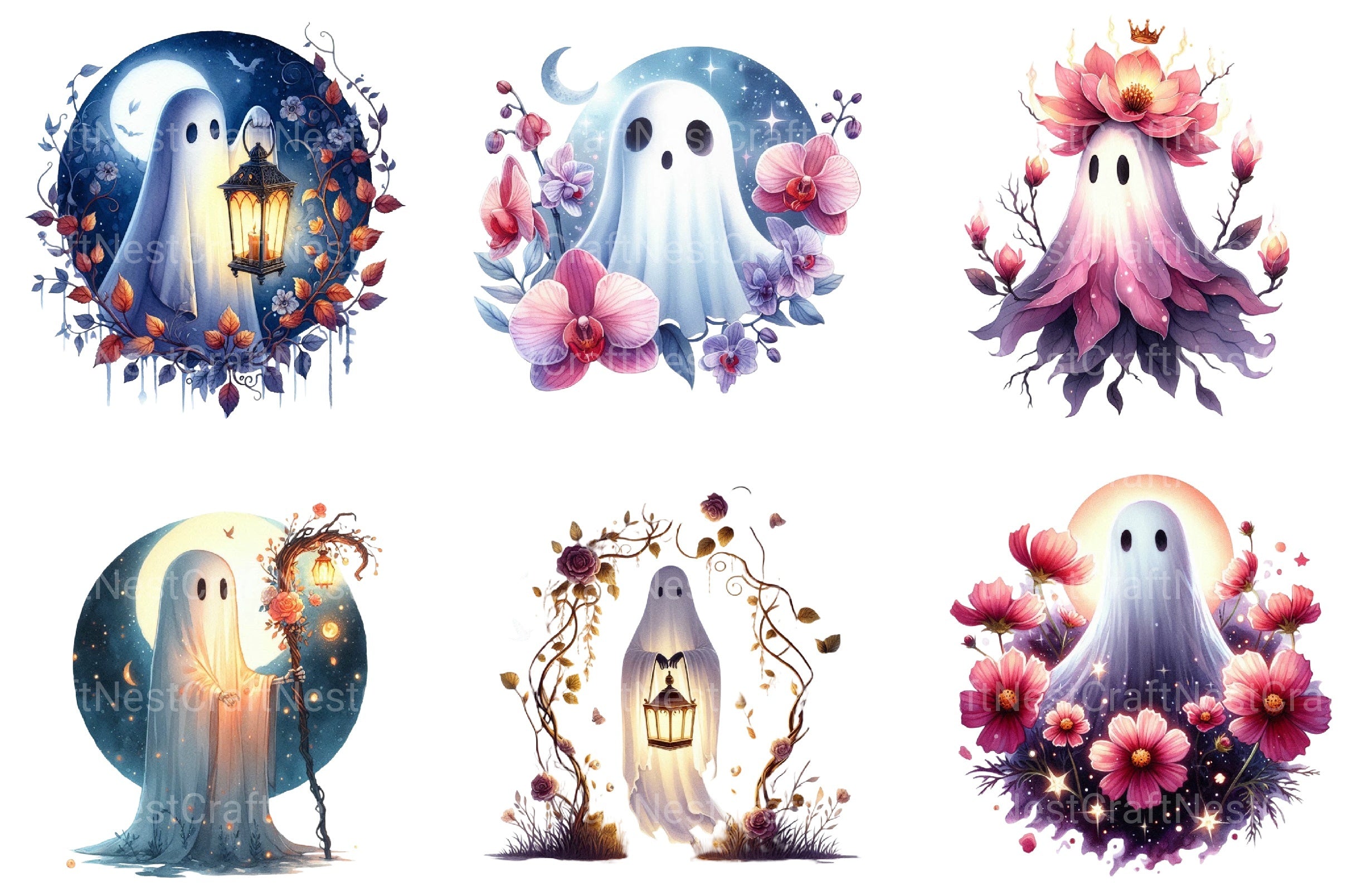 Floral Phantom Moonlight Ghost Clipart Bundle - CraftNest - Digital Crafting and Art