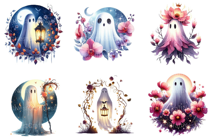 Floral Phantom Moonlight Ghost Clipart Bundle - CraftNest - Digital Crafting and Art