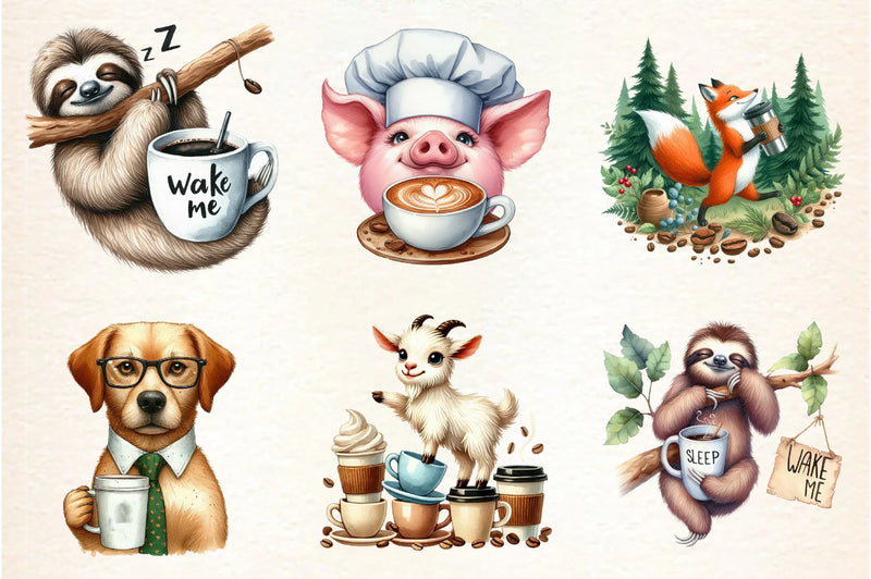 Funny Coffee Animals Clipart Bundle - CraftNest - Digital Crafting and Art