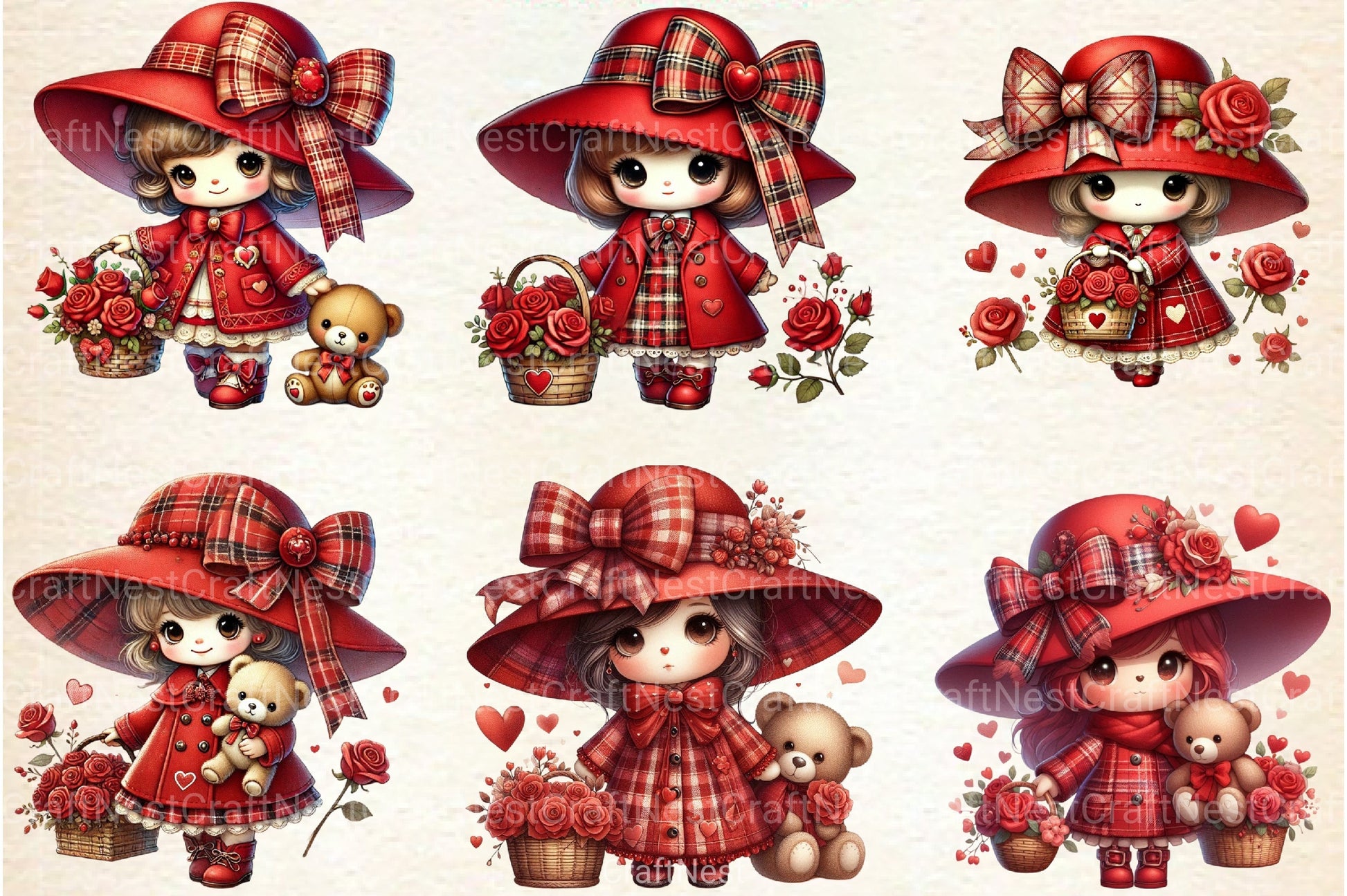 Valentine Cute Girl Clipart Bundle 4 - CraftNest - Digital Crafting and Art