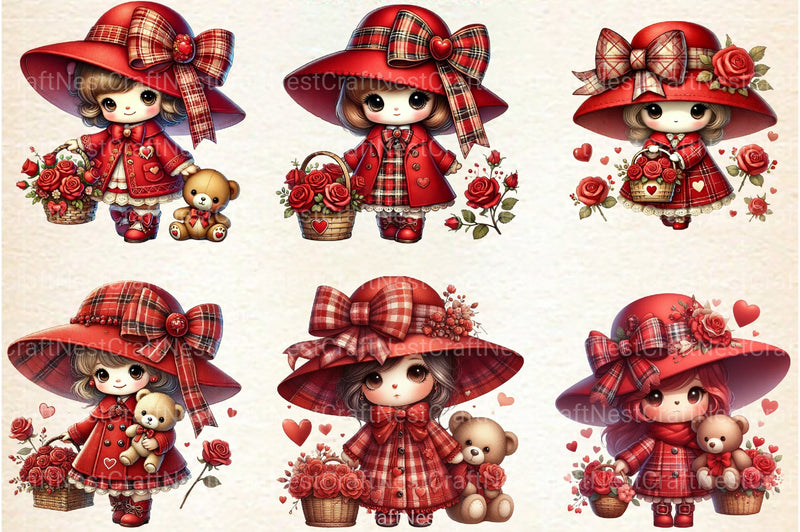 Valentine Cute Girl Clipart Bundle 4 - CraftNest - Digital Crafting and Art
