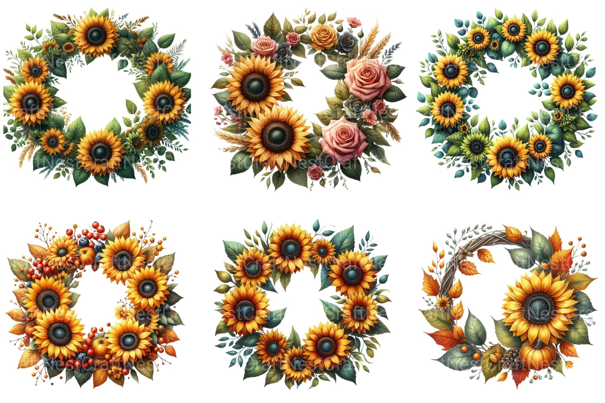Sunflower Wreaths Clipart Bundle - CraftNest - Digital Crafting and Art