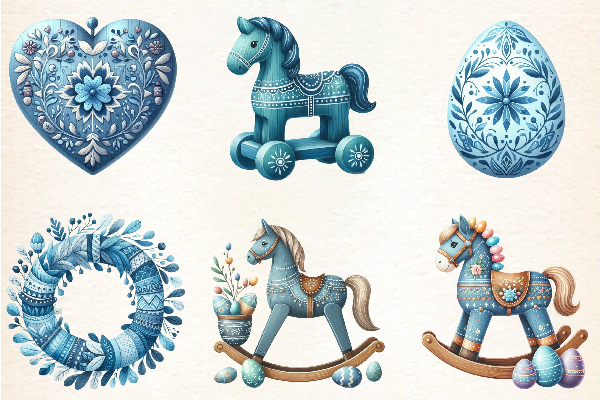 Blue Nordic Easter Clipart Bundle