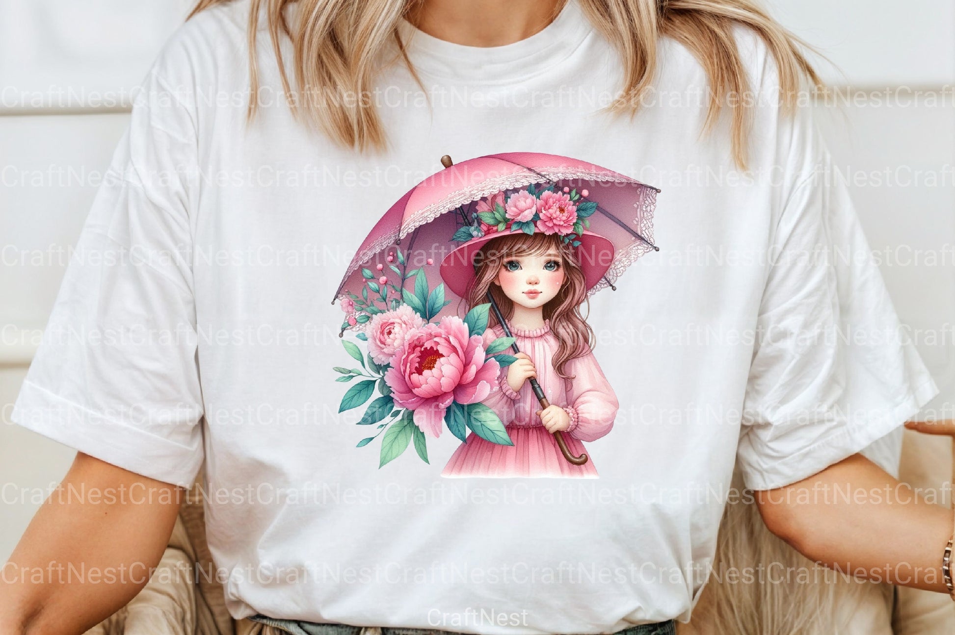 Girl with Peonies Flower Clipart Bundle 55 - CraftNest - Digital Crafting and Art