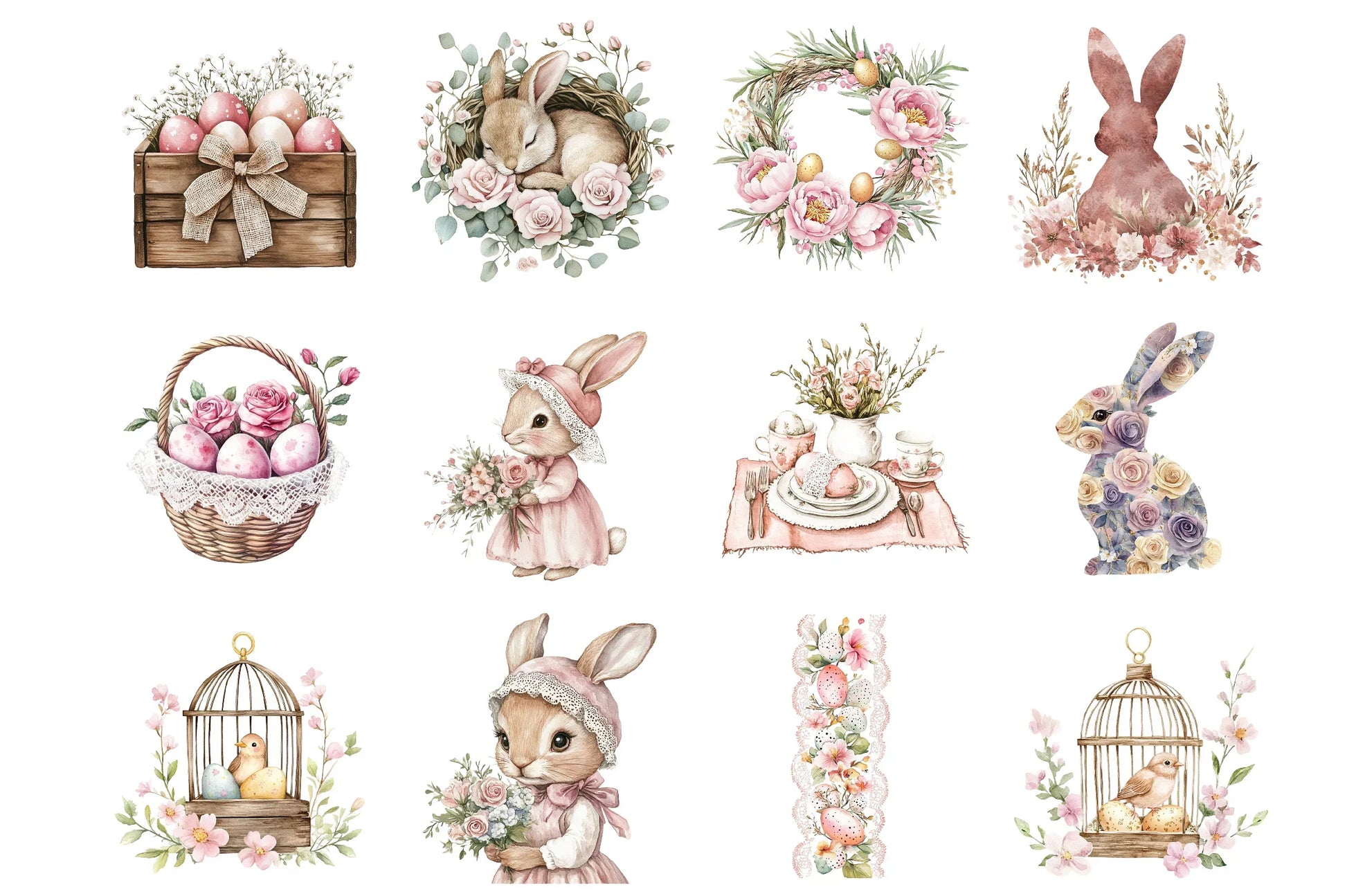 Vintage Dusty Rose Easter Clipart Bundle - CraftNest - Digital Crafting and Art