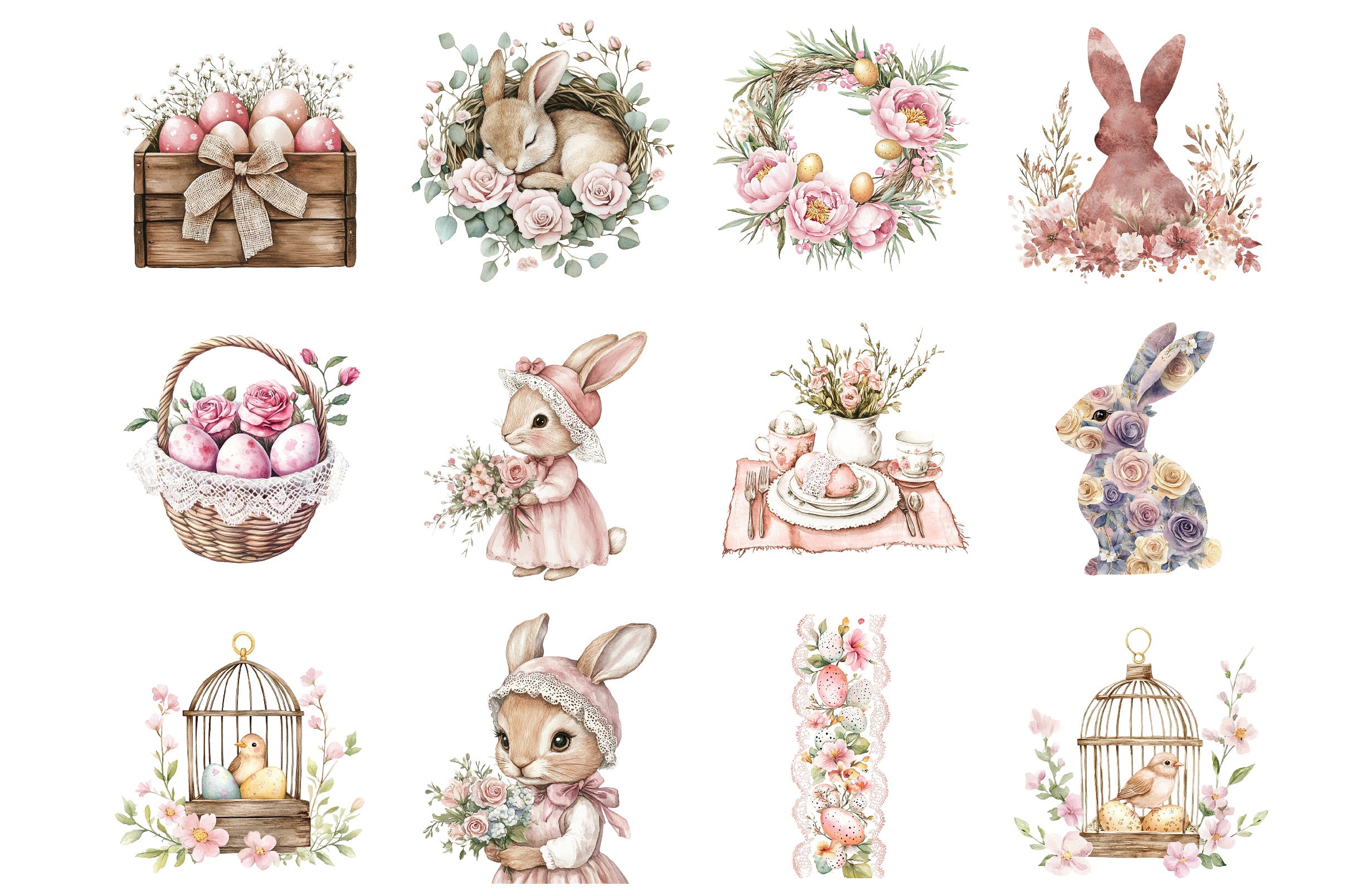 Vintage Dusty Rose Easter Clipart Bundle