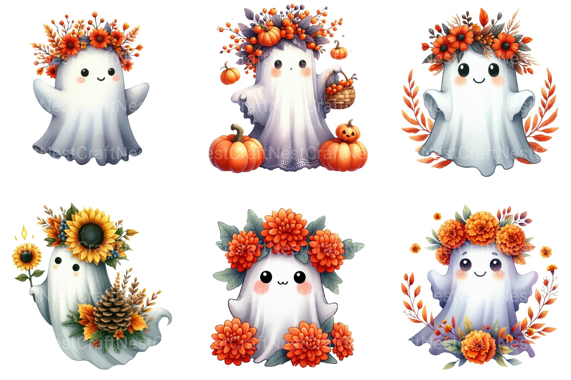 Ghost Autumn Crown Halloween Clipart Bundle - CraftNest - Digital Crafting and Art