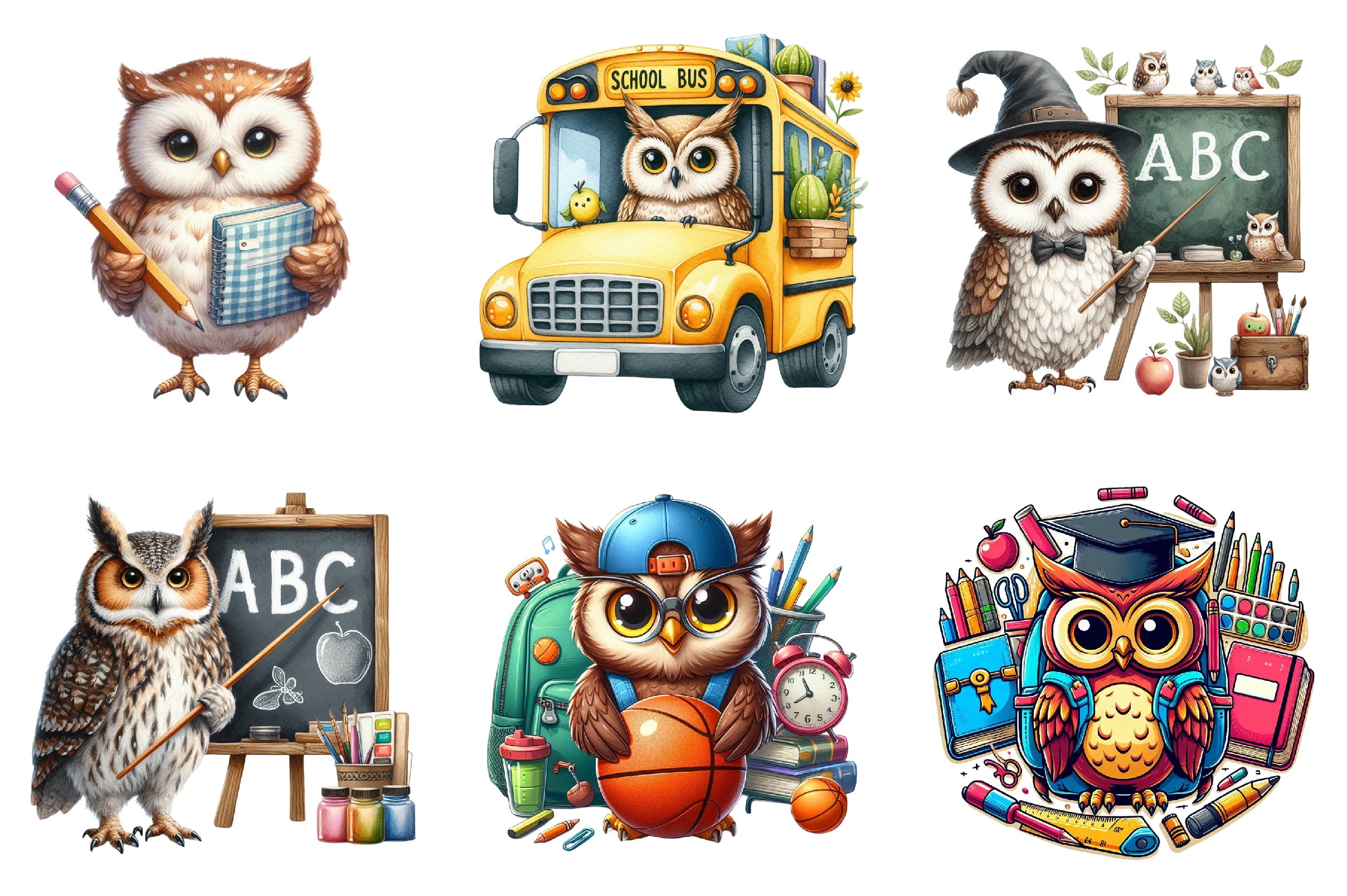 Back to School Owl Clipart Bundle