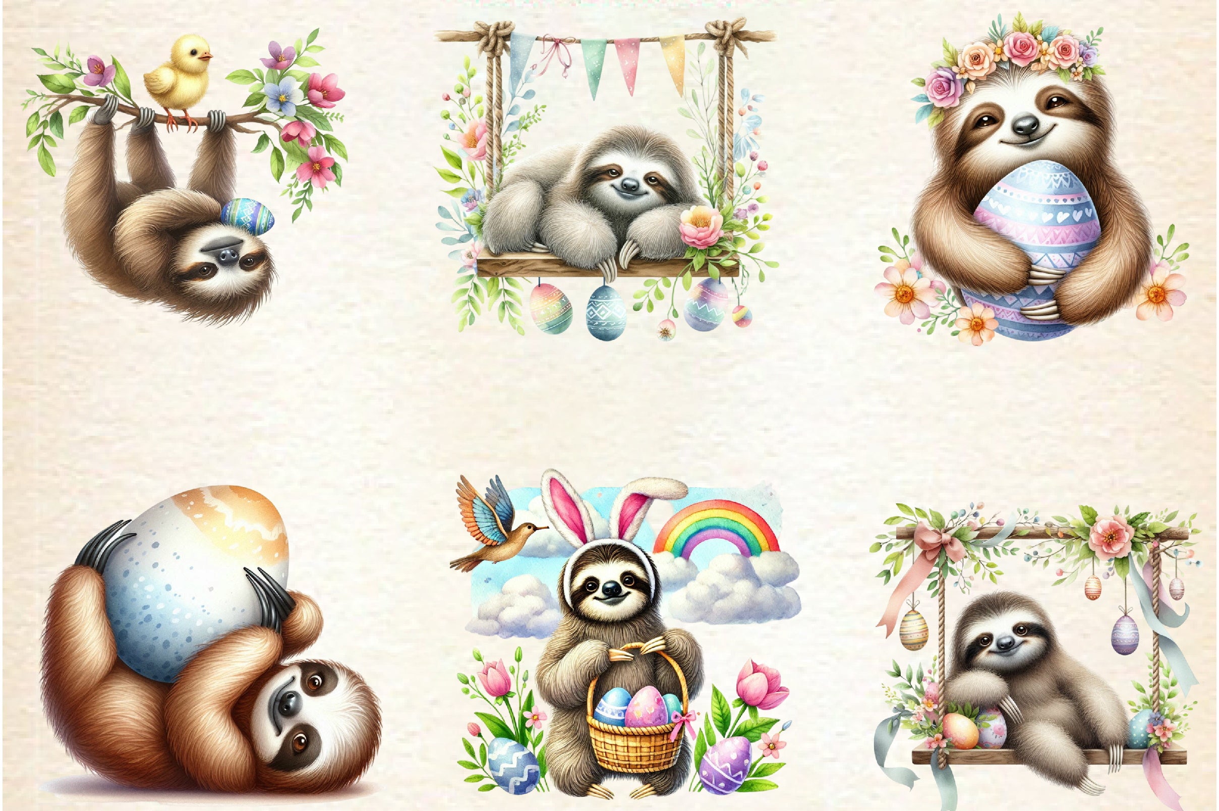 Easter Sloth Clipart Bundle