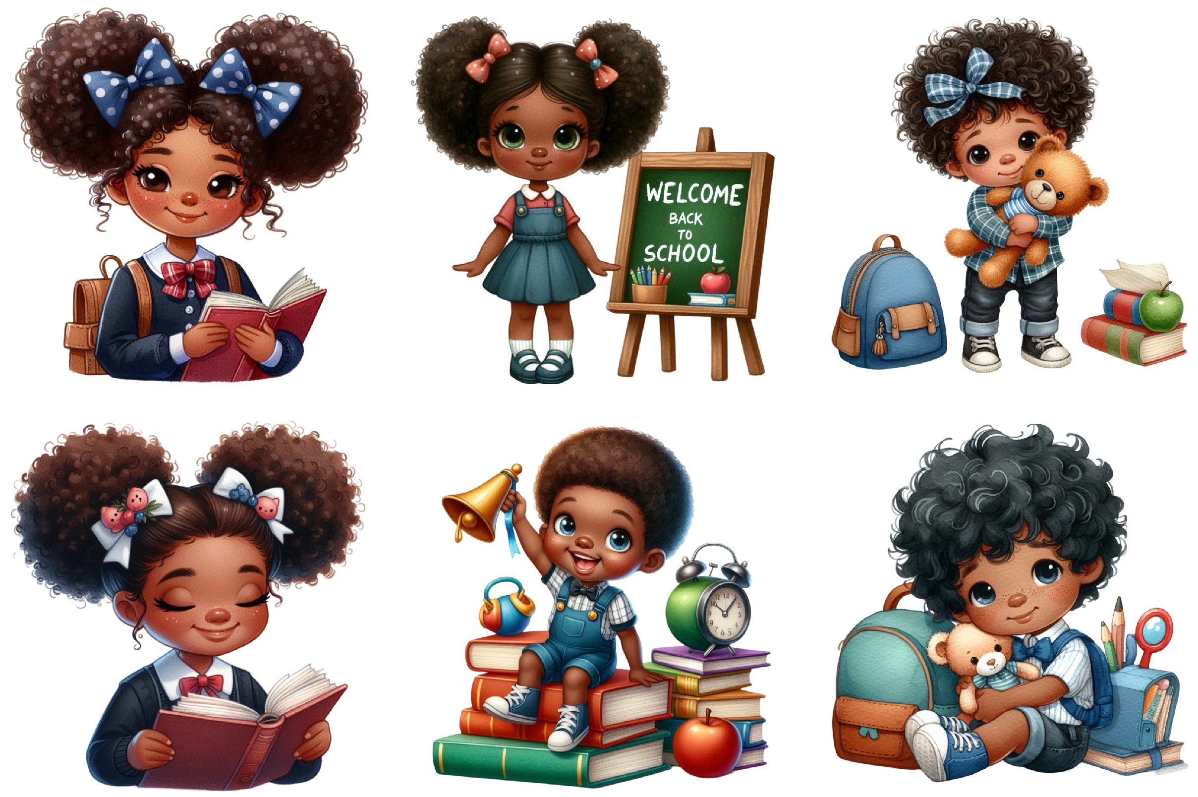 Black Kids Back to School Clipart Bundle