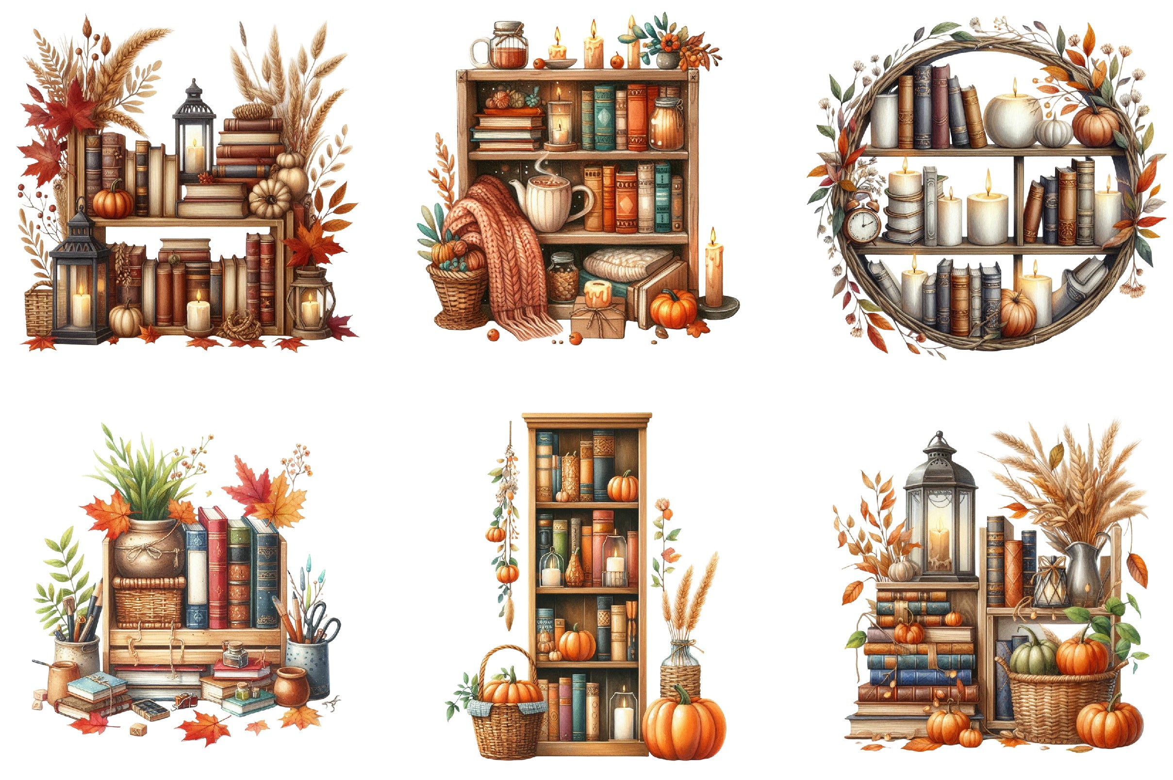 Autumn Bookshelf Clipart Bundle
