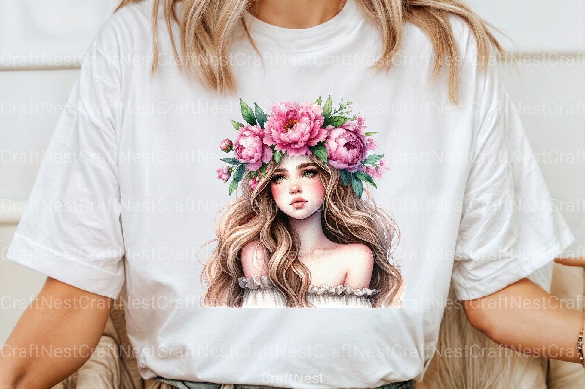 Girl with Peonies Flower Clipart Bundle 4 - CraftNest - Digital Crafting and Art