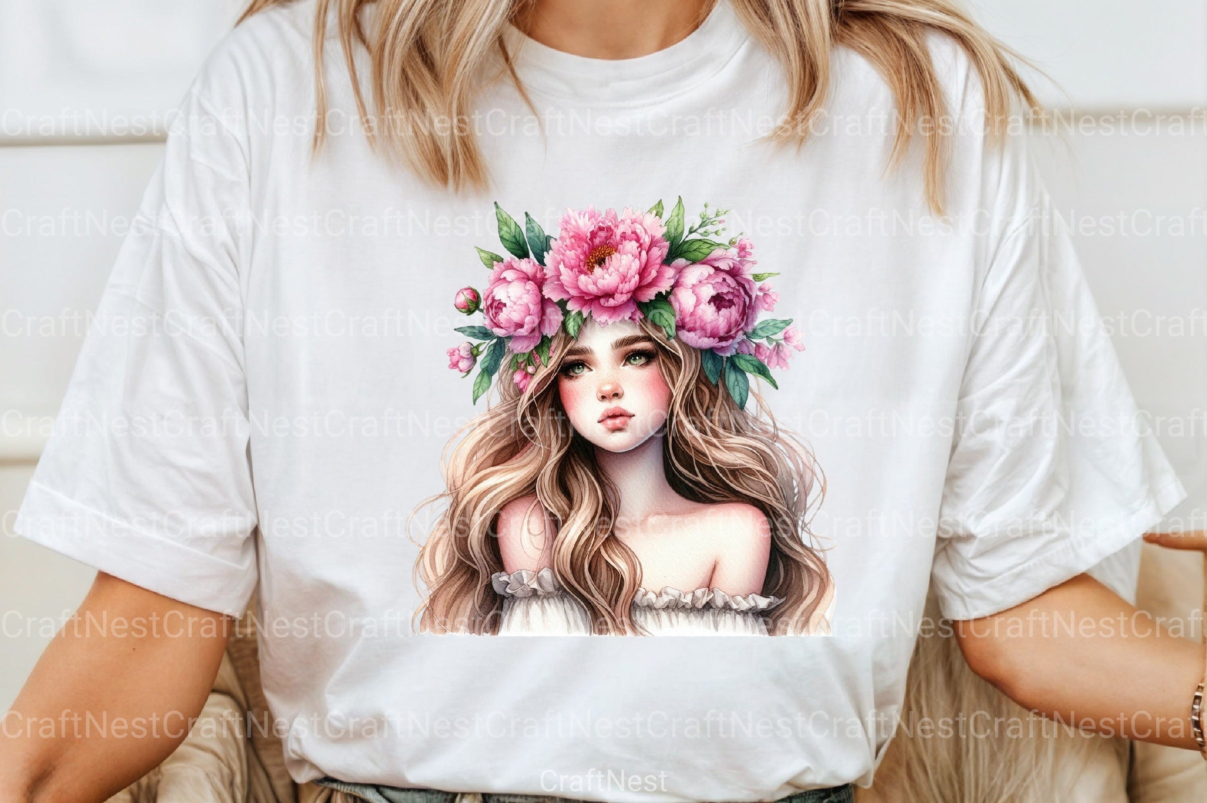 Girl with Peonies Flower Clipart Bundle 4 - CraftNest - Digital Crafting and Art