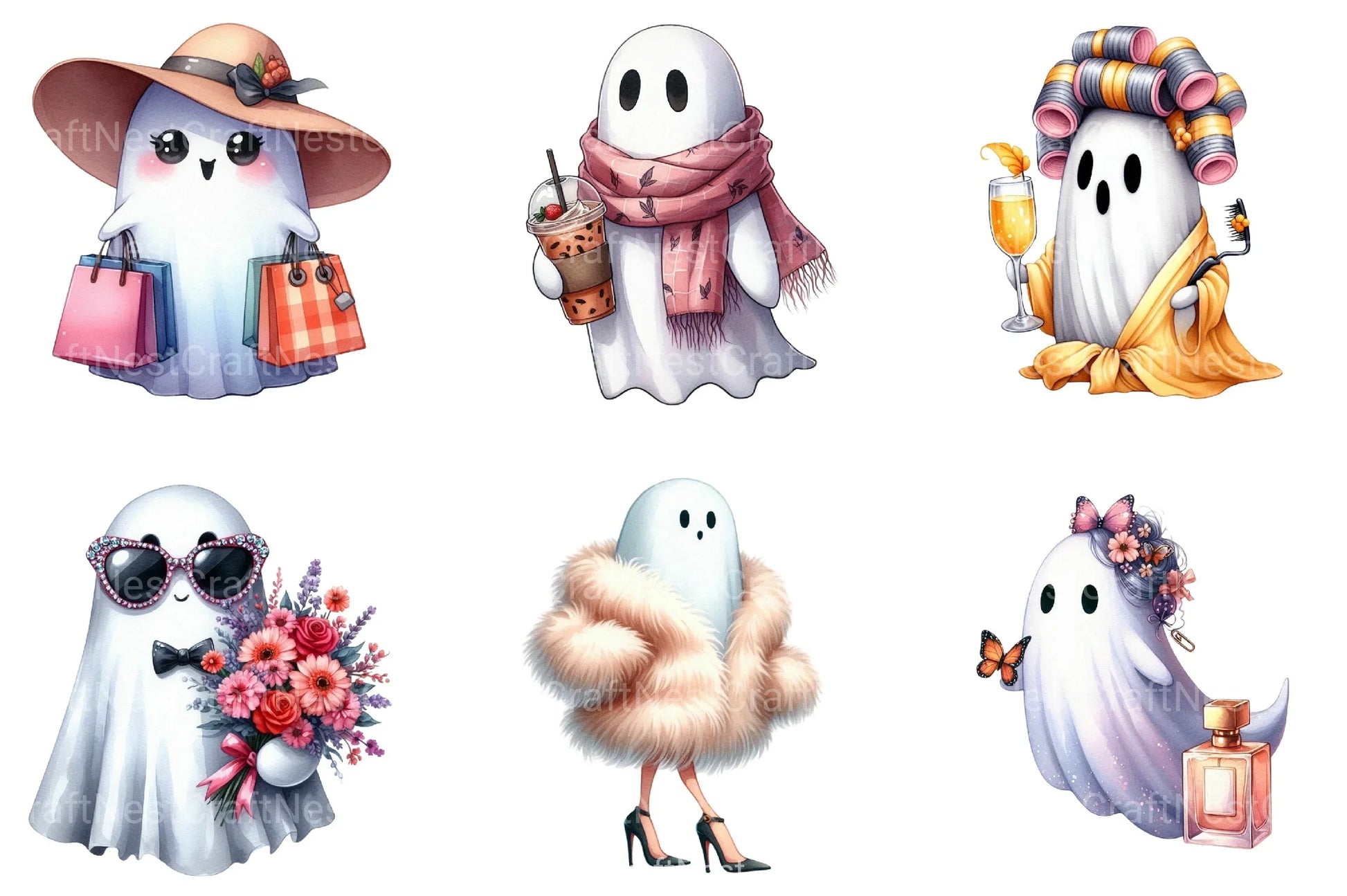 Cute Boujee Ghost Clipart Bundle - CraftNest - Digital Crafting and Art