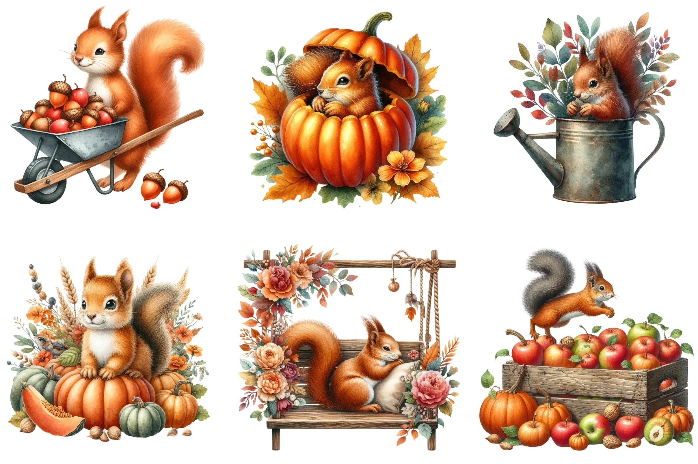Fall Squirrel Garden Clipart Bundle - CraftNest - Digital Crafting and Art