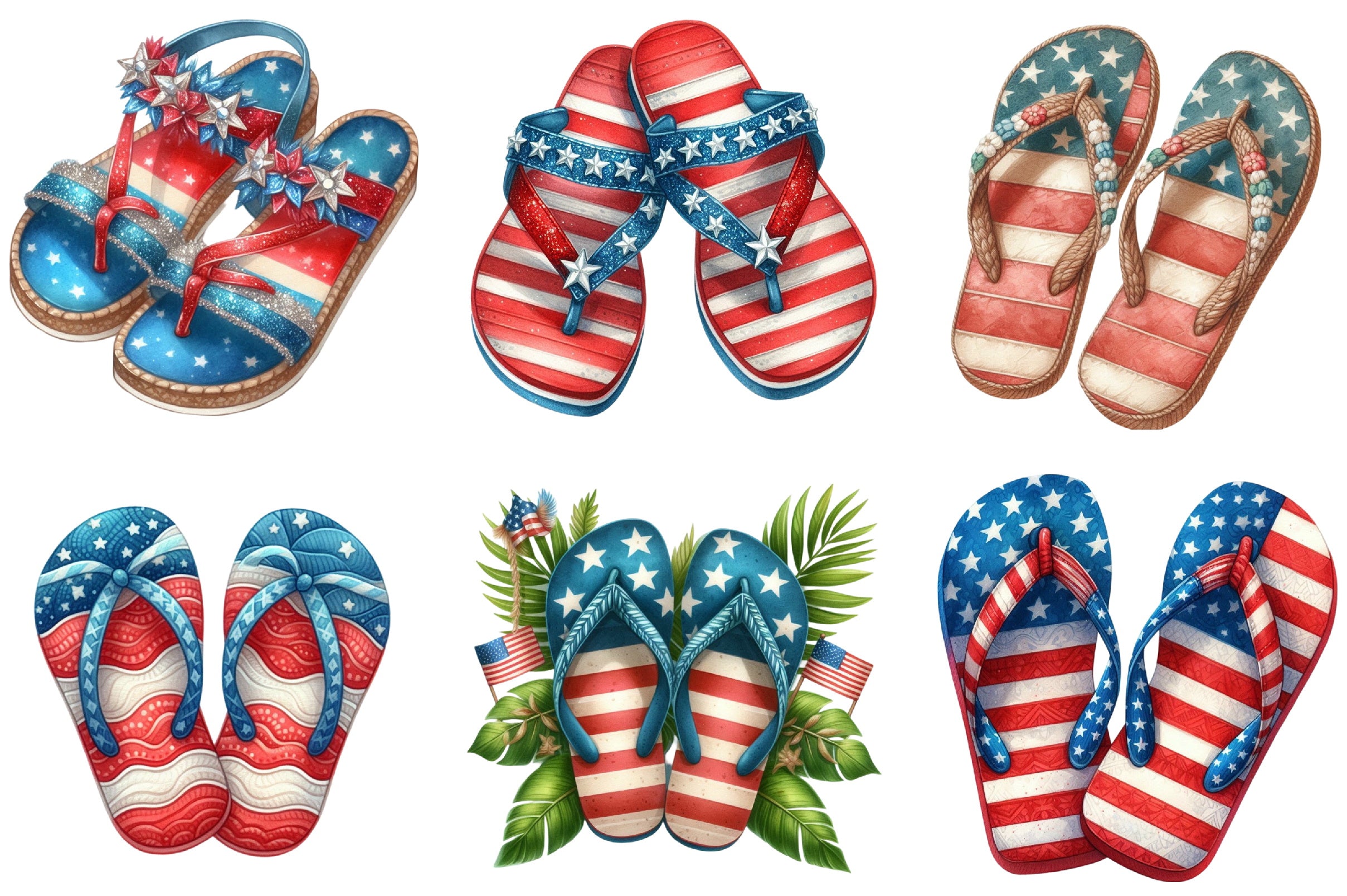 4th of July Flip Flops Clipart Bundle