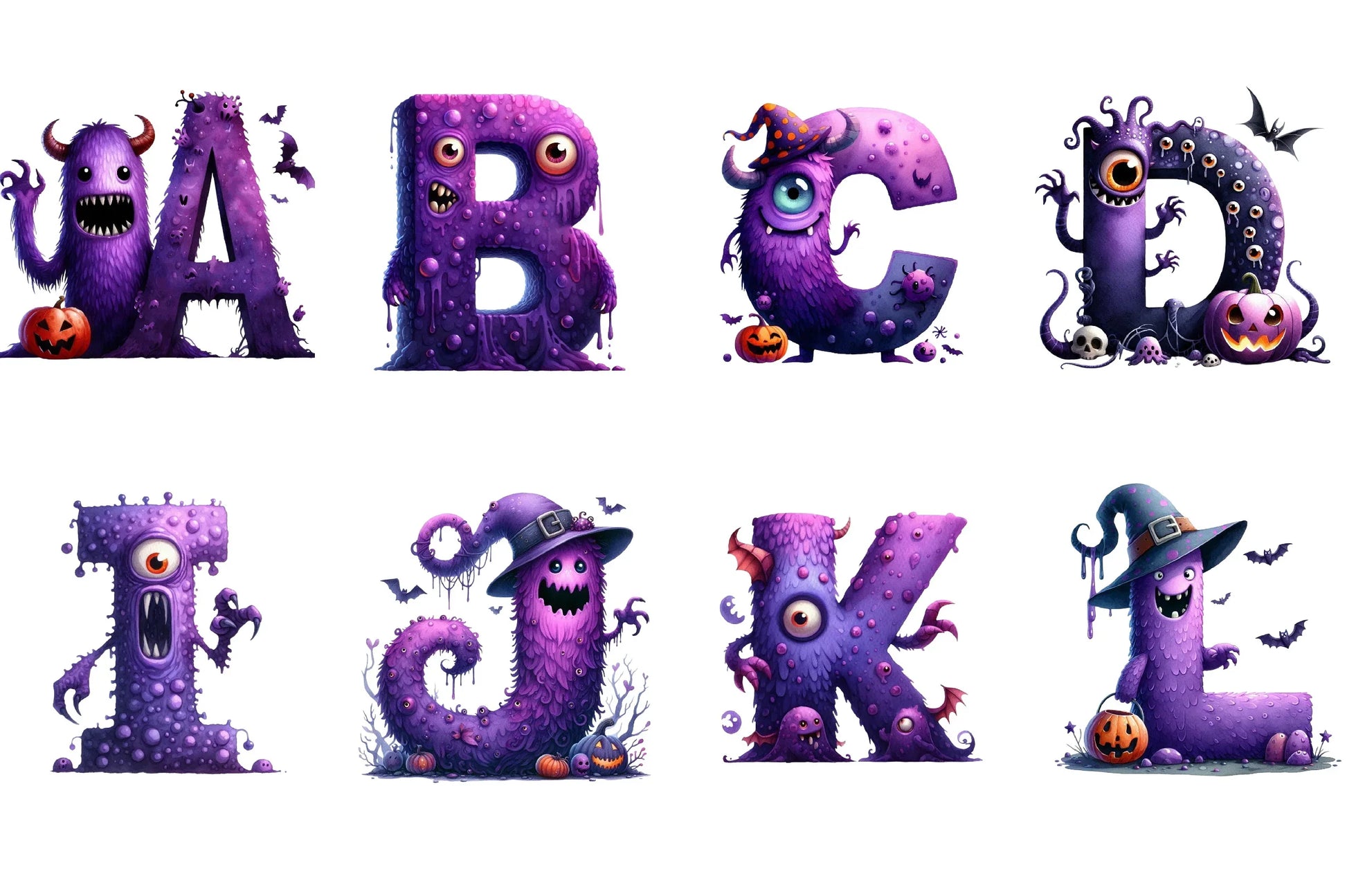 Purple Halloween Monster Alphabet Clipart Bundle - CraftNest - Digital Crafting and Art