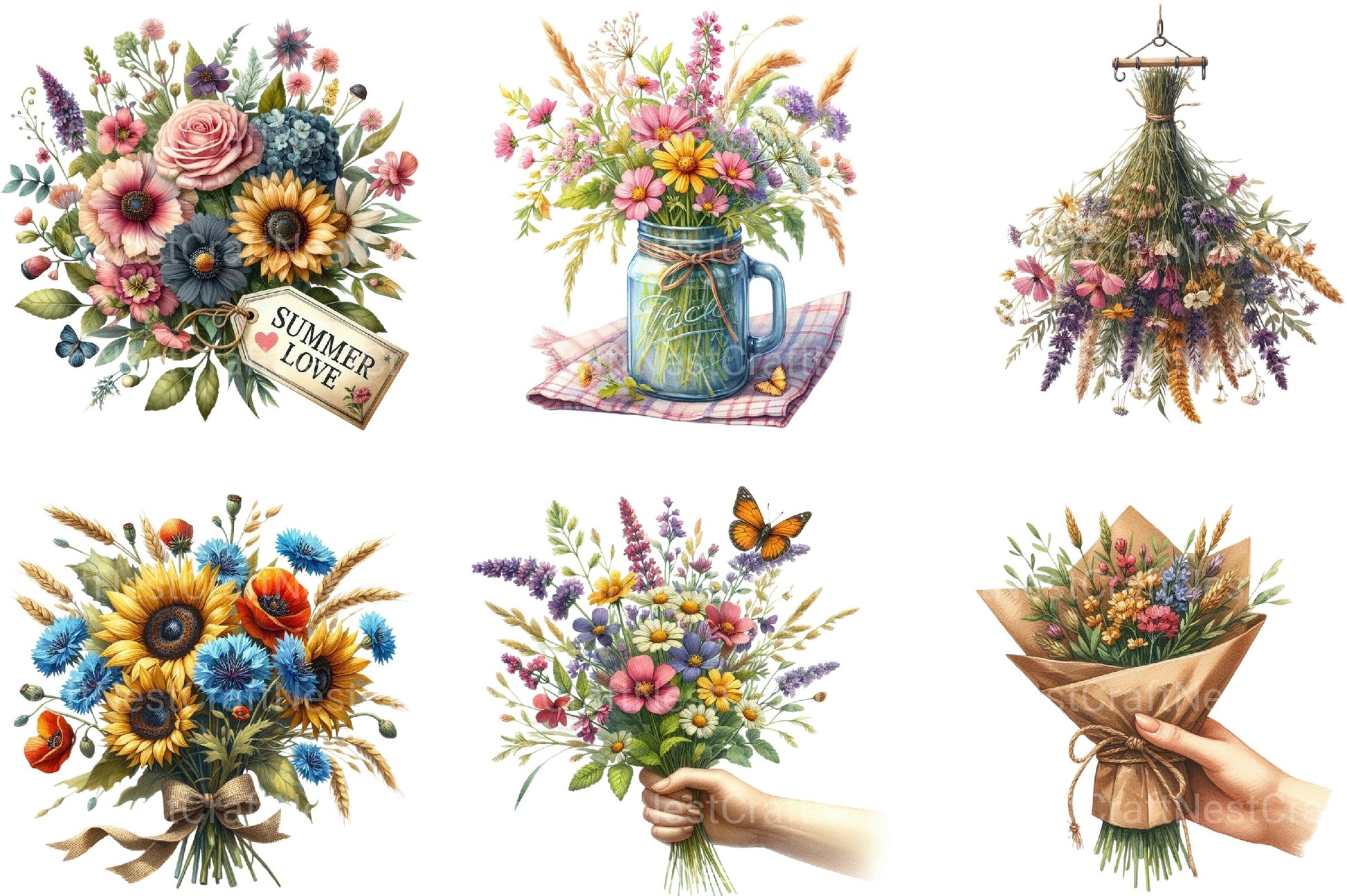 Summer Wildflowers Bouquet Clipart Bundle - CraftNest - Digital Crafting and Art