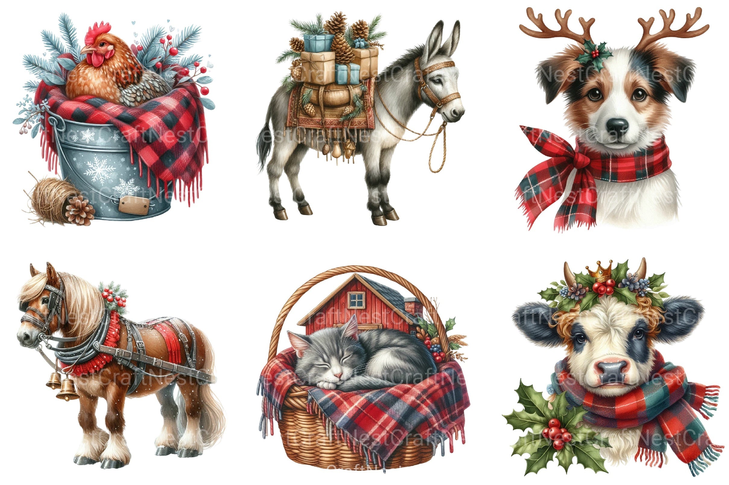 Vintage Christmas Farm Animal Clipart Bundle - CraftNest - Digital Crafting and Art