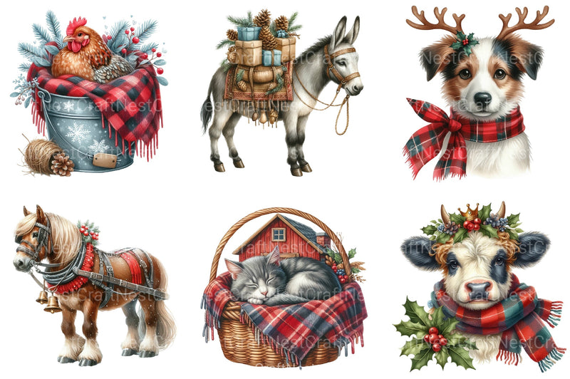 Vintage Christmas Farm Animal Clipart Bundle - CraftNest - Digital Crafting and Art