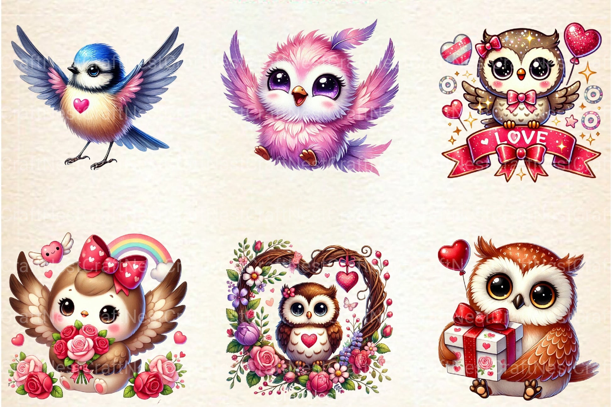 Cute Kawaii Owl Valentine Clipart Bundle 77 - CraftNest - Digital Crafting and Art