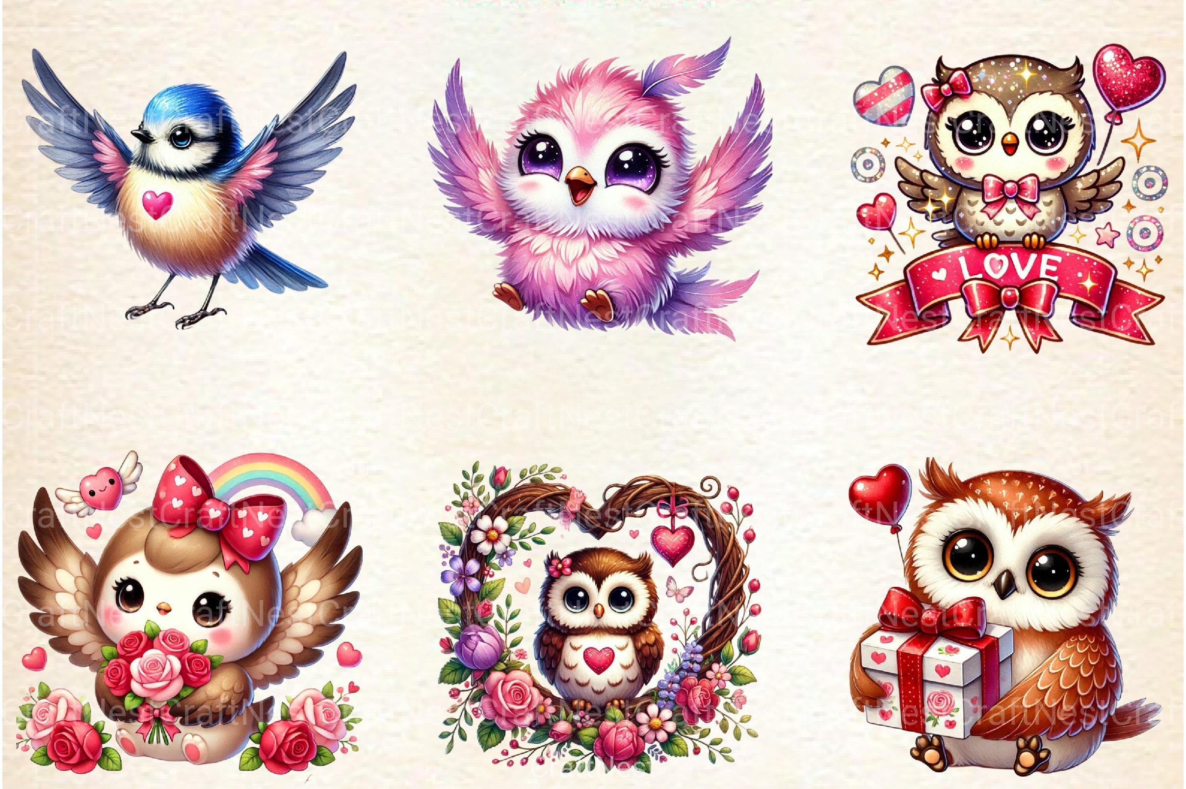 Cute Kawaii Owl Valentine Clipart Bundle 77 - CraftNest - Digital Crafting and Art