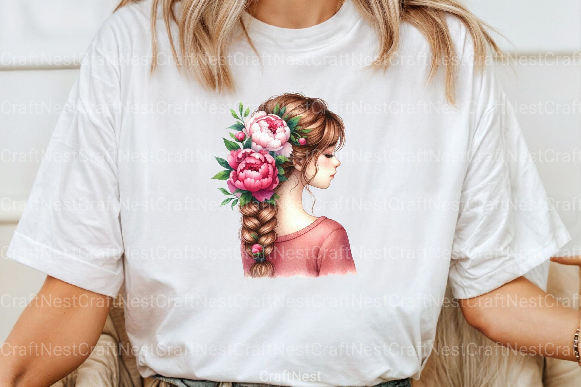 Girl with Peonies Flower Clipart Bundle 23 - CraftNest - Digital Crafting and Art