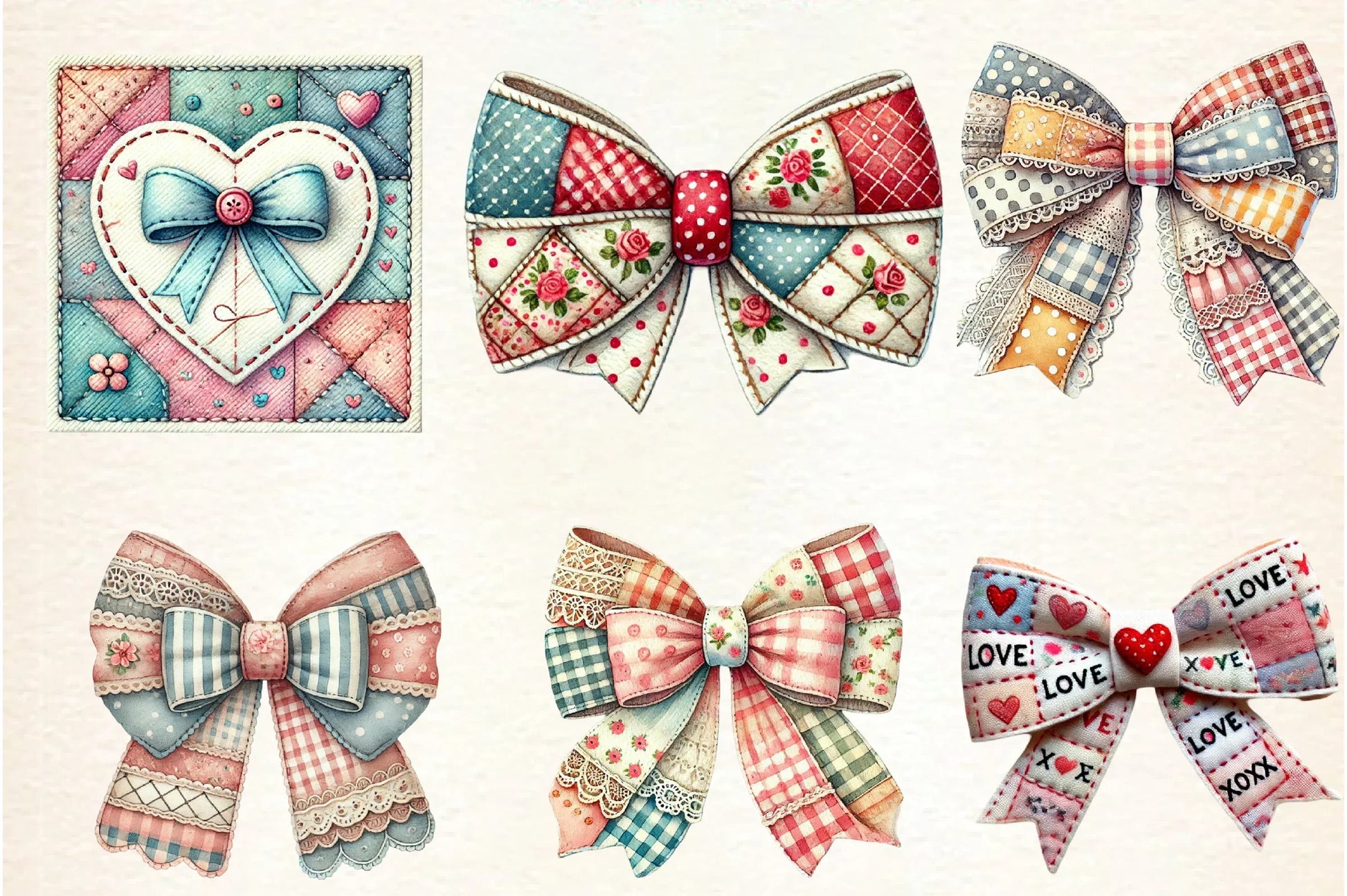 Patchwork Valentine's Day Bow Clipart Bundle - CraftNest - Digital Crafting and Art