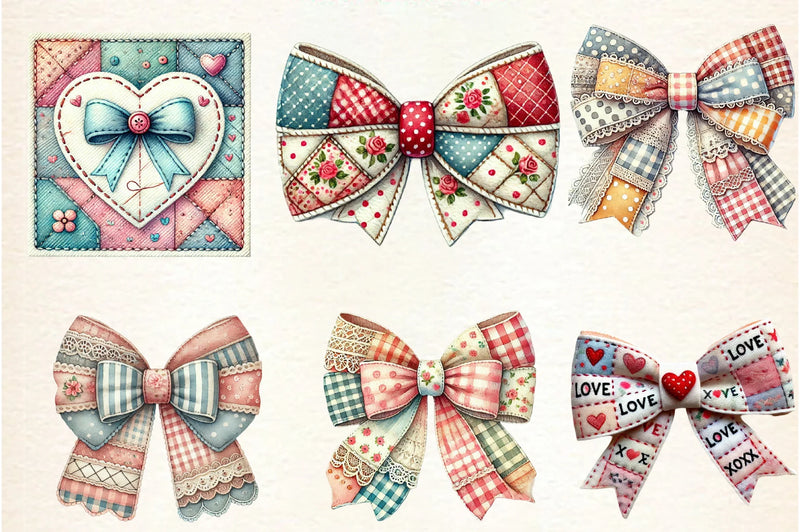 Patchwork Valentine's Day Bow Clipart Bundle - CraftNest - Digital Crafting and Art