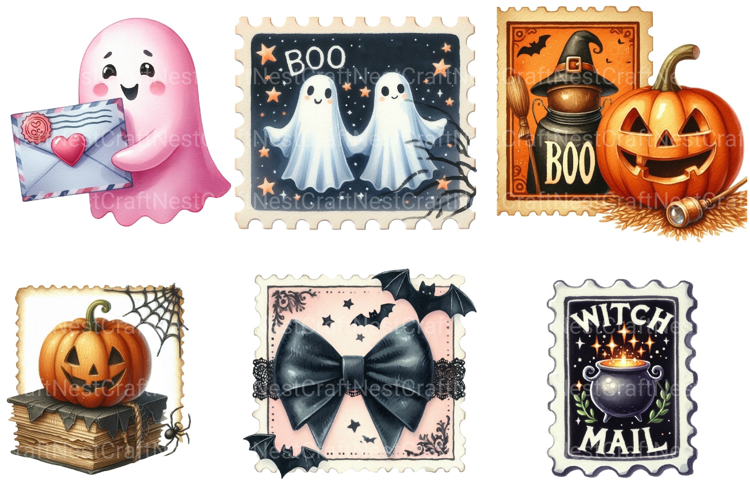Halloween Postage Stamp Clipart Bundle 1 - CraftNest - Digital Crafting and Art