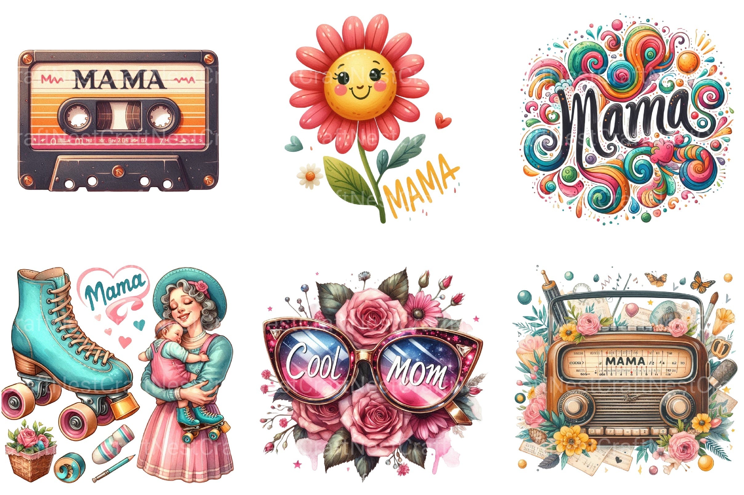 Retro Mama Clipart Bundle - CraftNest - Digital Crafting and Art