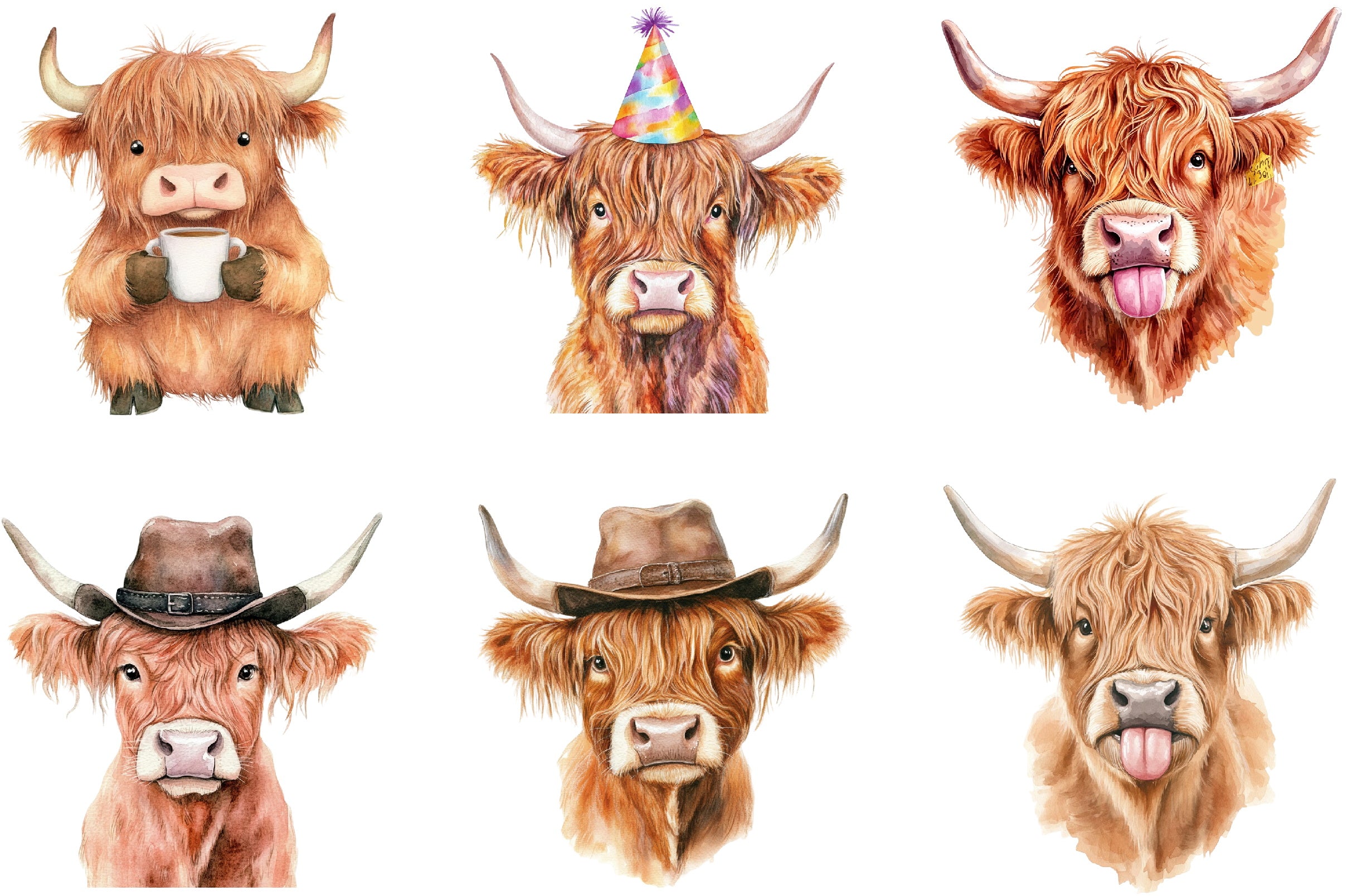 Funny Highland Cow Clipart Bundle