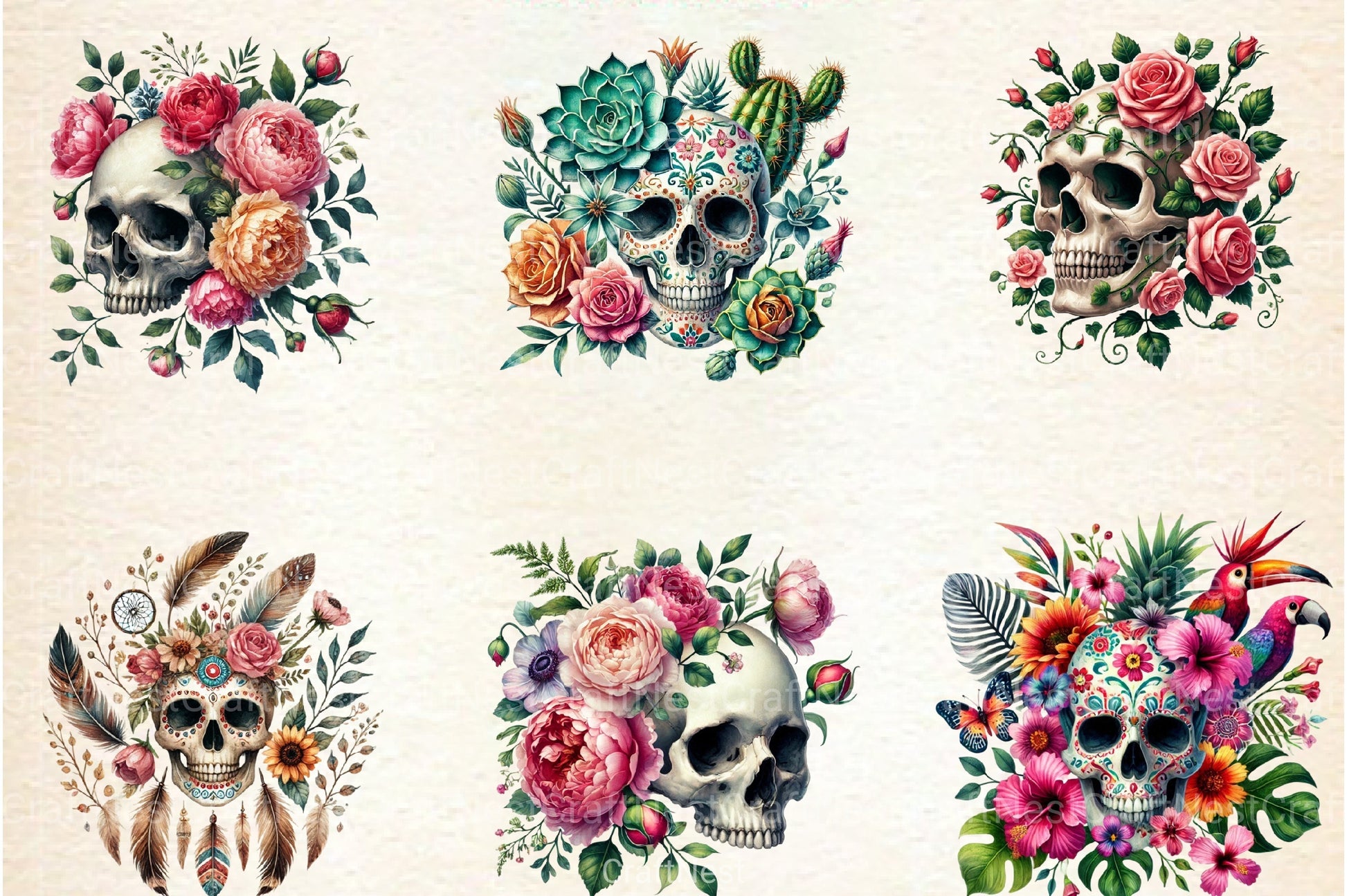 Floral Skull Clipart Bundle - CraftNest - Digital Crafting and Art