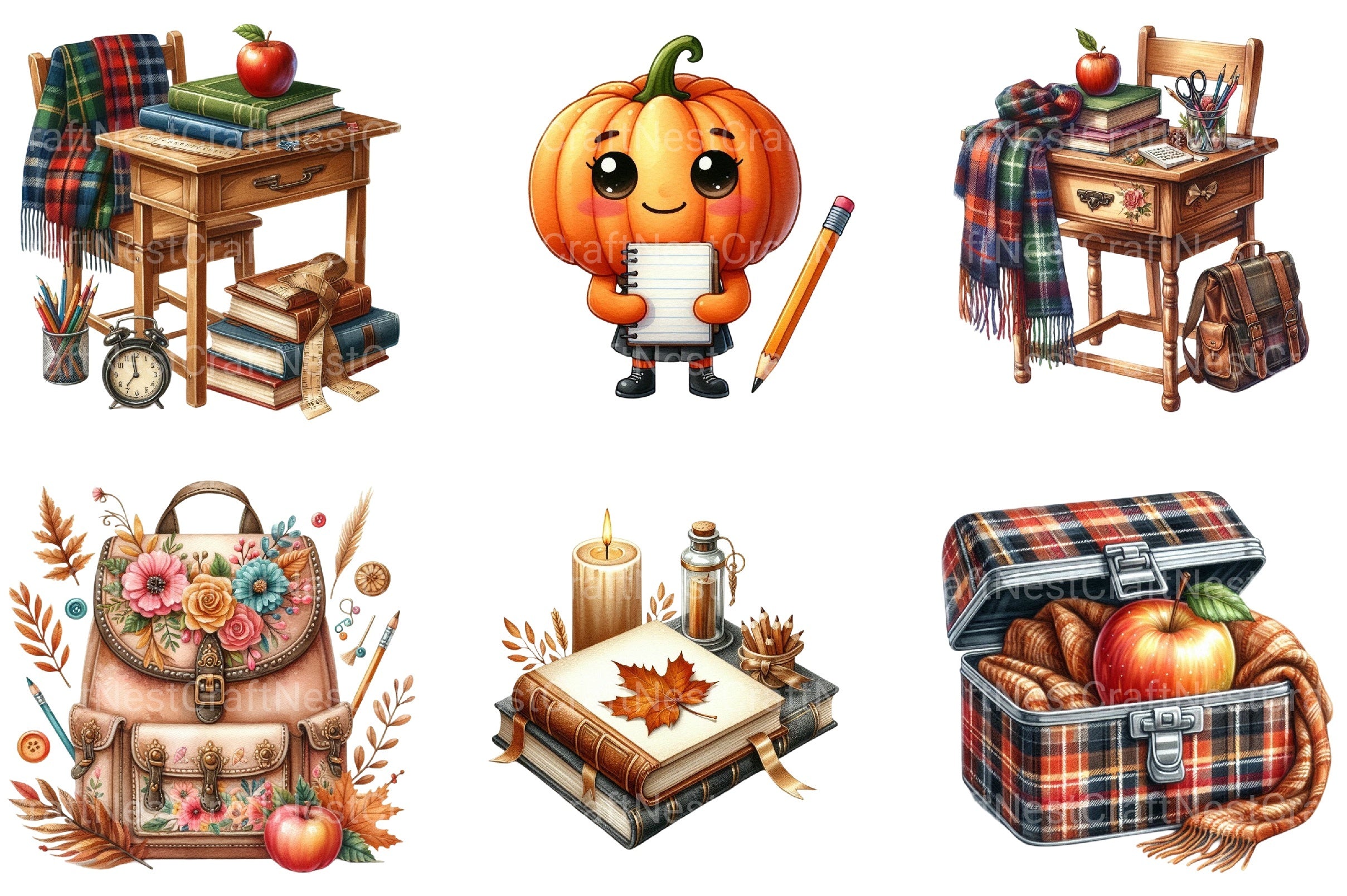 Autumn Back to School Clipart Bundle - CraftNest - Digital Crafting and Art