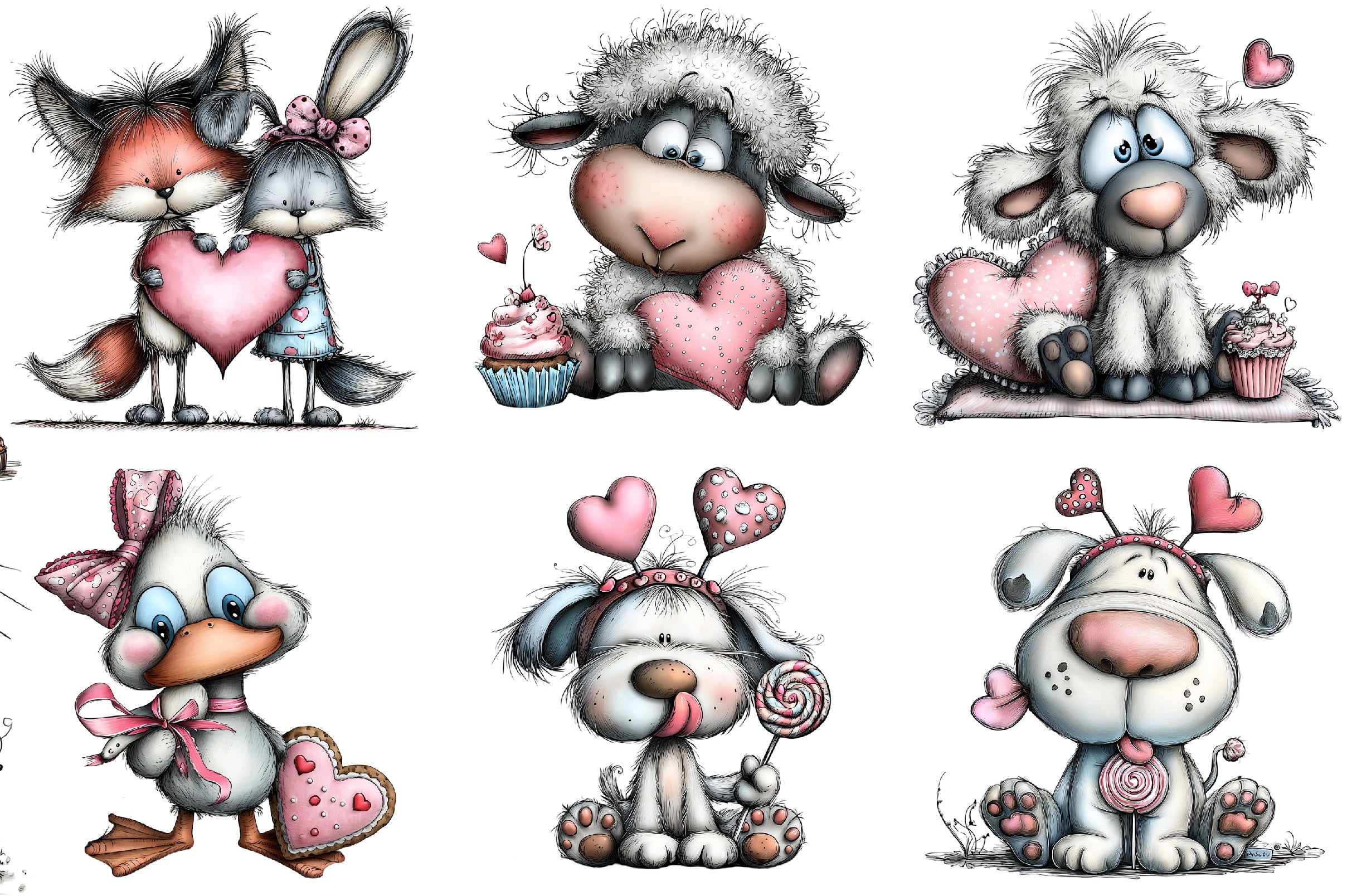 Whimsical Valentine Animals Clipart Bundle