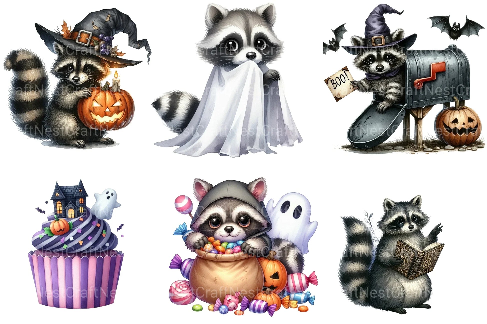 Spooky Halloween Raccoon Clipart Bundle - CraftNest - Digital Crafting and Art