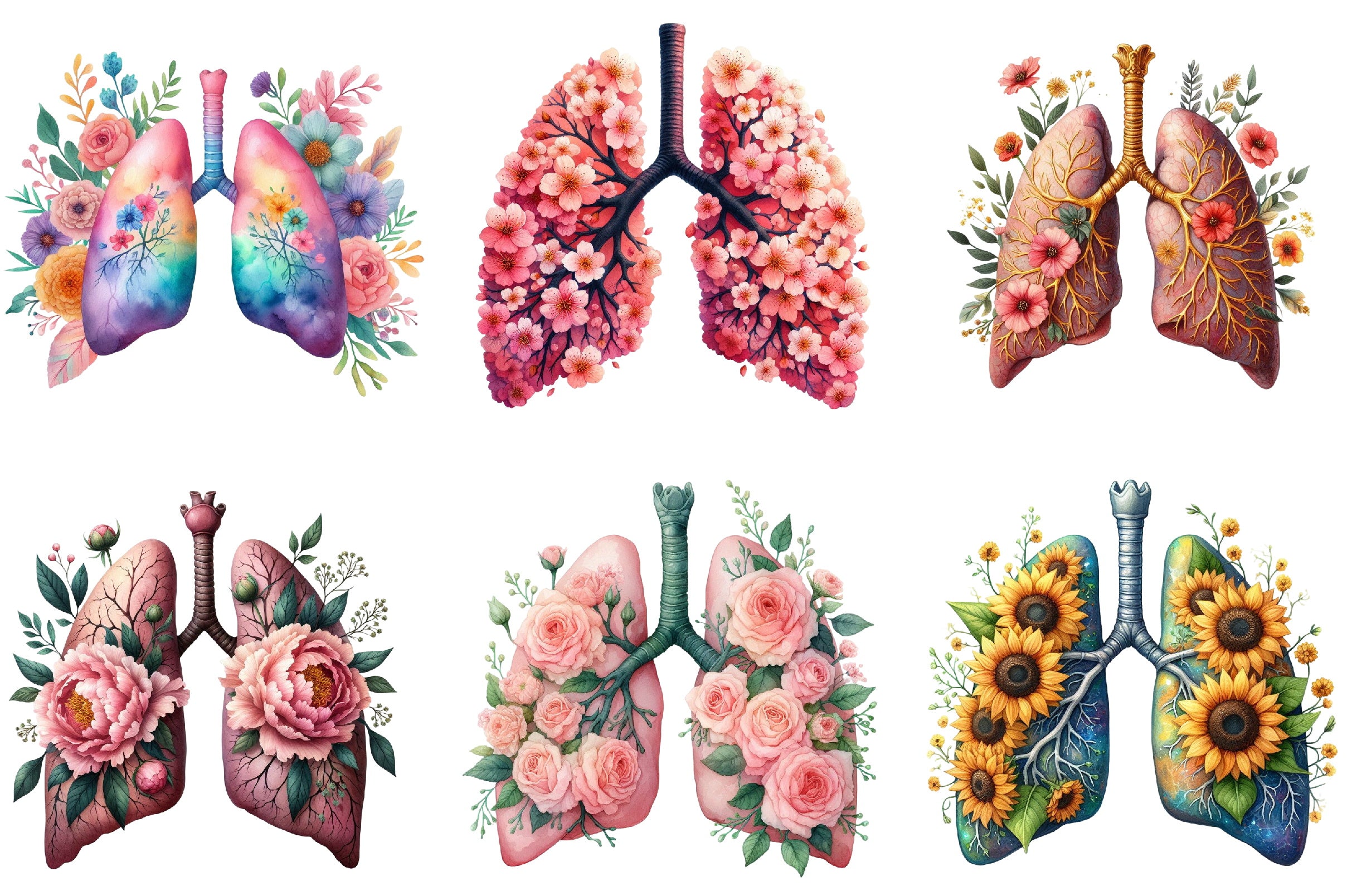 Floral Lung Clipart Bundle