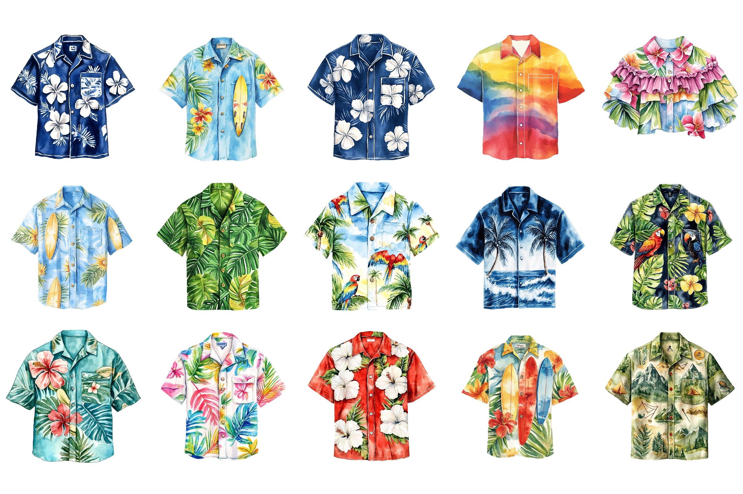 Hawaiian Summer Shirt Clipart Bundle