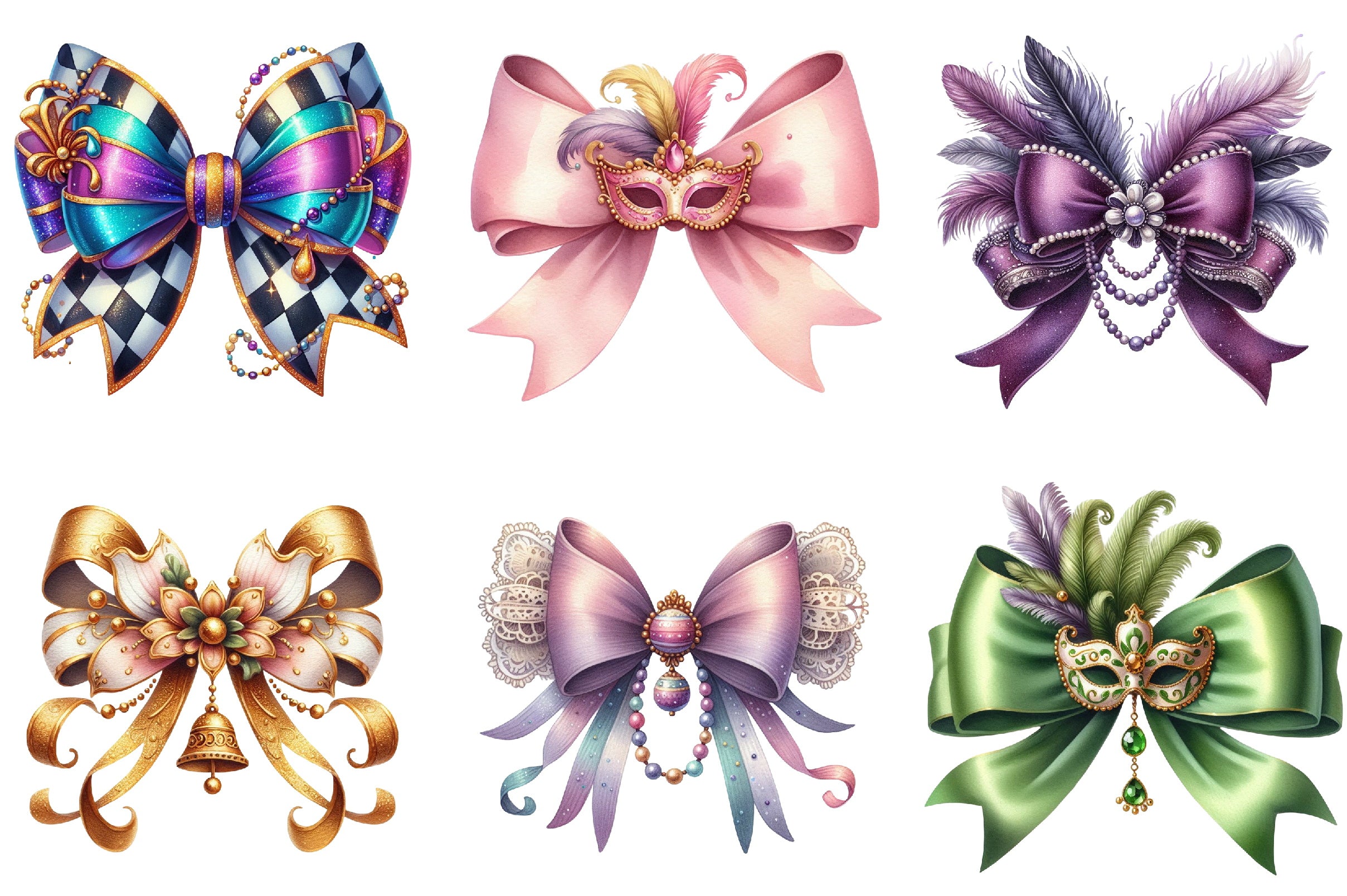 Mardi Gras Coquette Bow Clipart Bundle