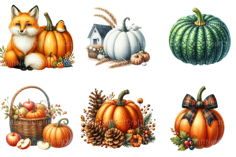 Fall Pumpkin Autumn Clipart Bundle - CraftNest - Digital Crafting and Art