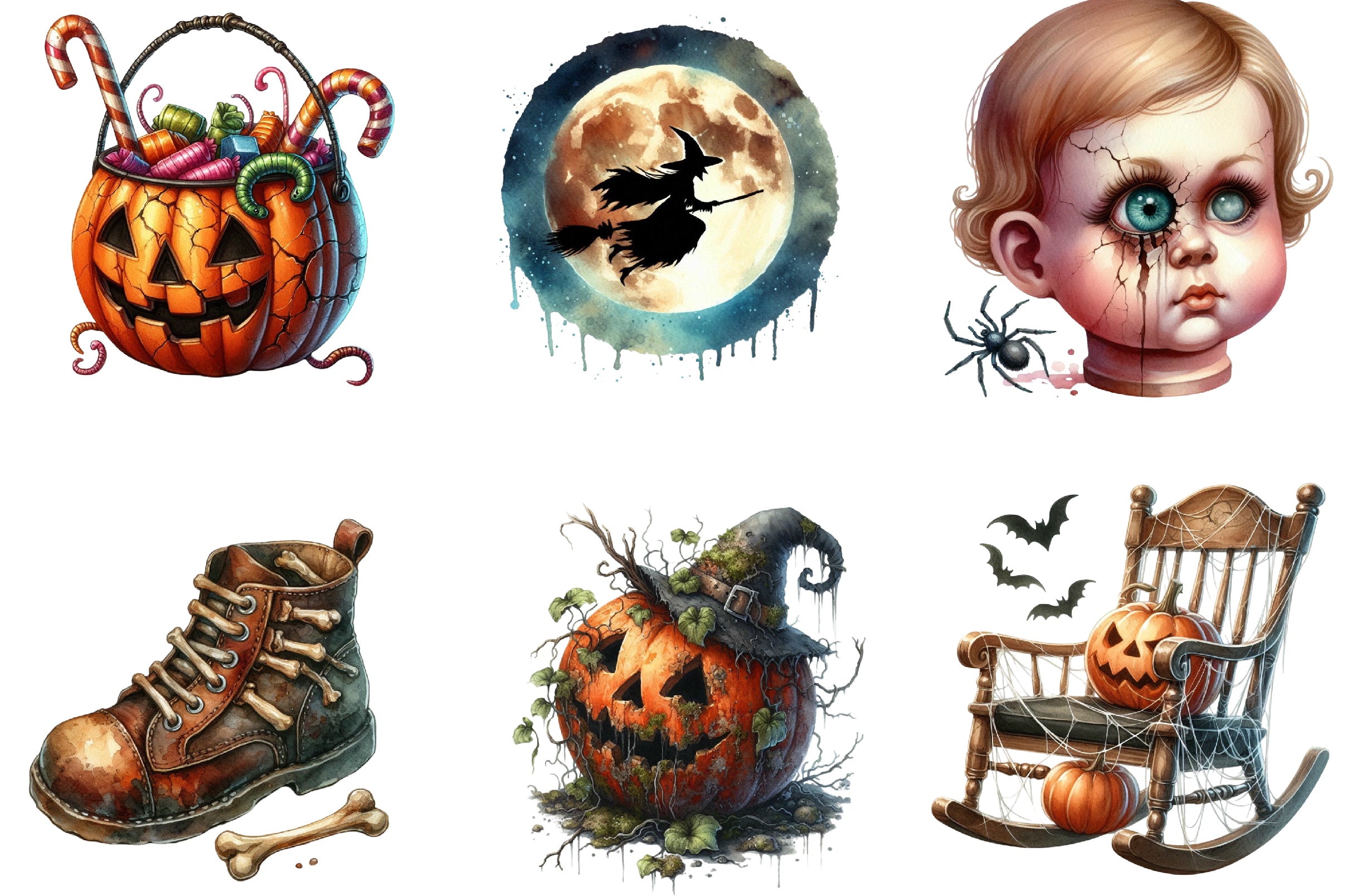 Vintage Creepy Halloween Clipart Bundle