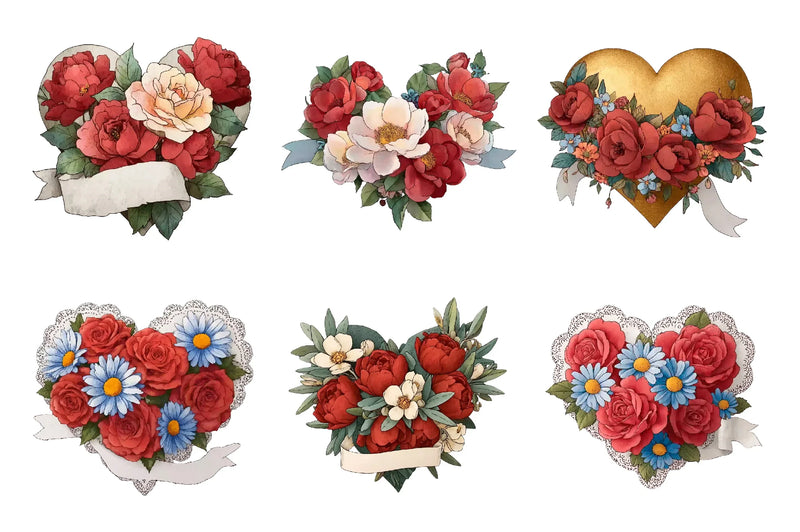 Vintage Floral Heart Clipart Bundle - CraftNest - Digital Crafting and Art