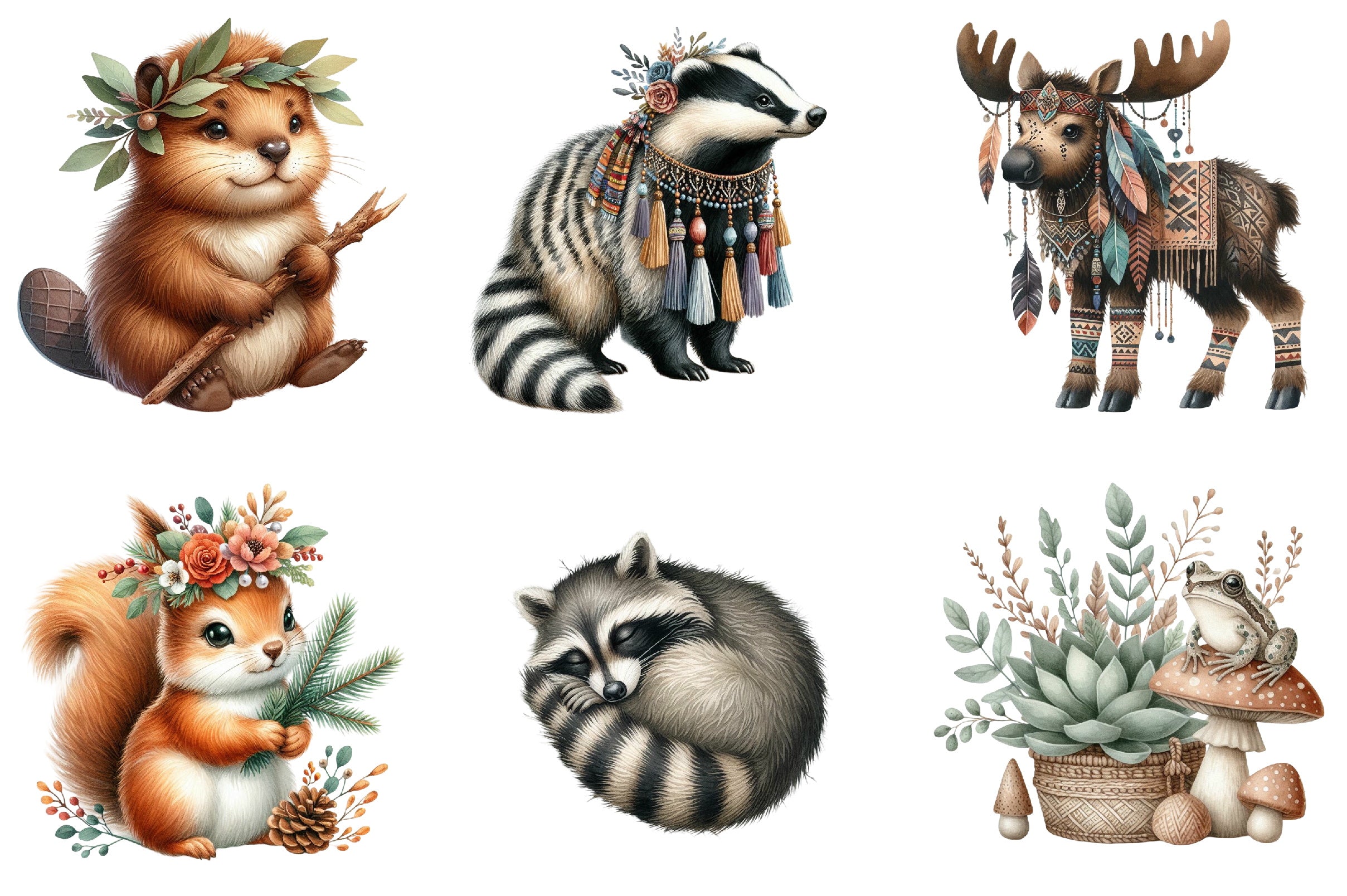 Boho Woodland Animal Clipart Bundle
