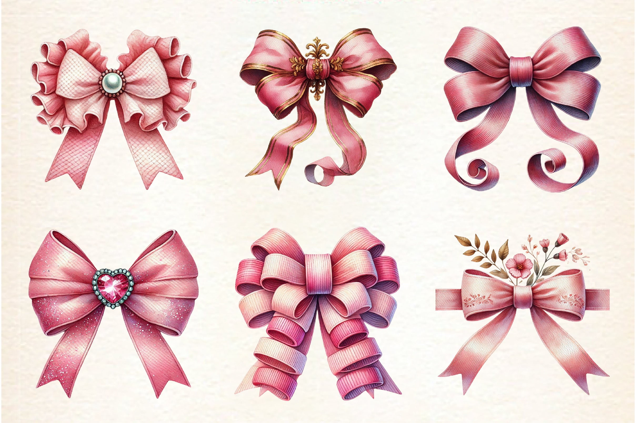 Coquette Pink Bow Clipart Bundle