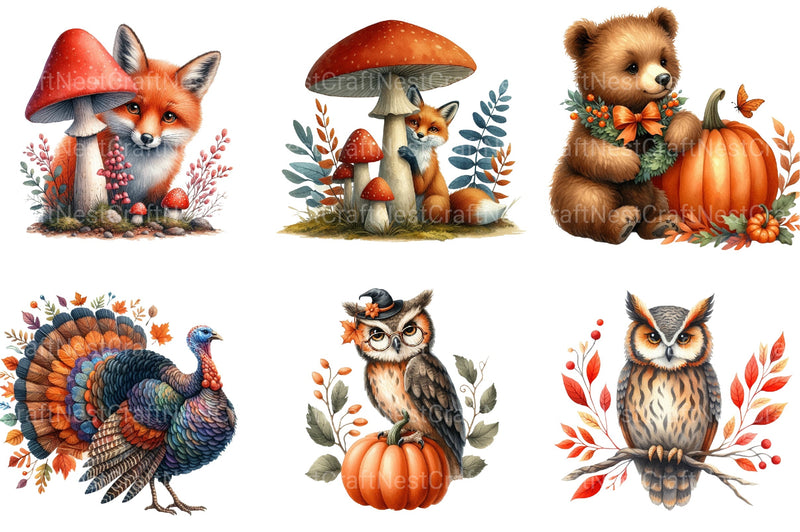 Autumn Fall Animals Clipart Bundle - CraftNest - Digital Crafting and Art