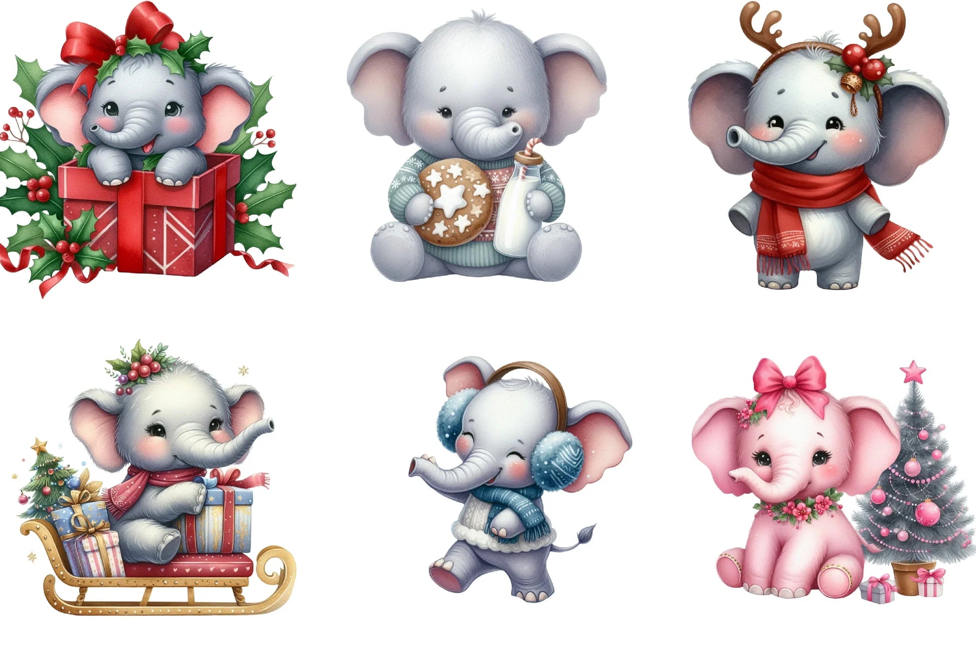Christmas Elephant Clipart Bundle - CraftNest - Digital Crafting and Art