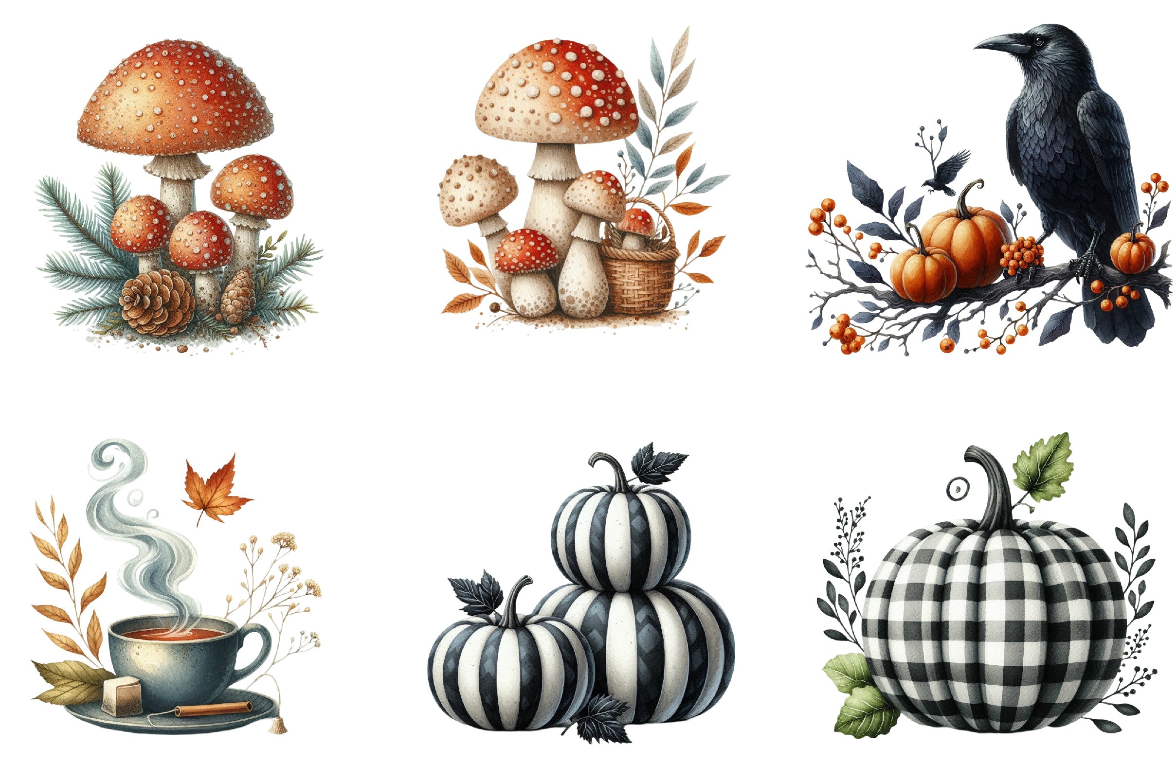 Black & White Autumn Clipart Bundle