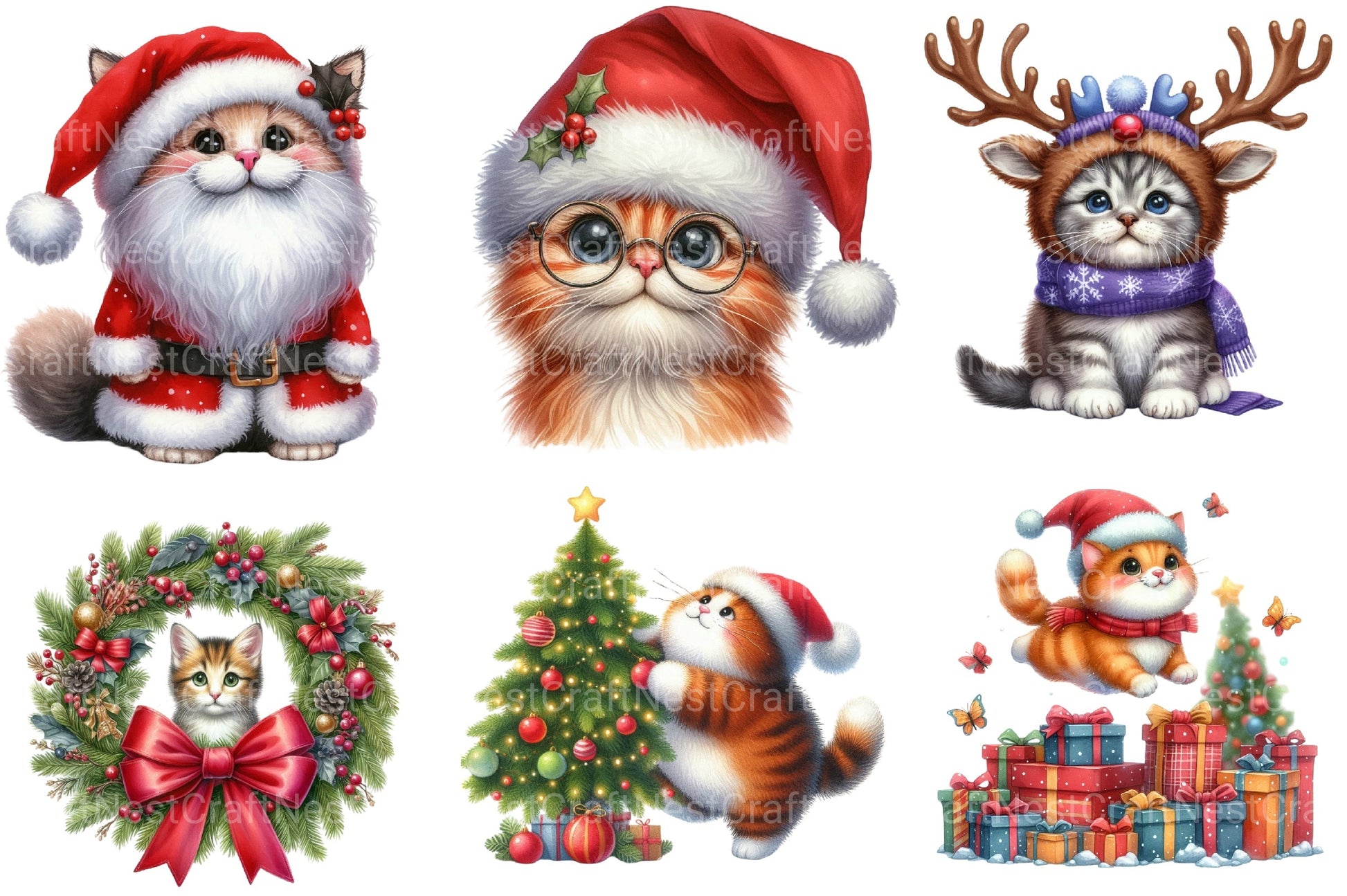 Funny Christmas Cat Clipart Bundle - CraftNest - Digital Crafting and Art