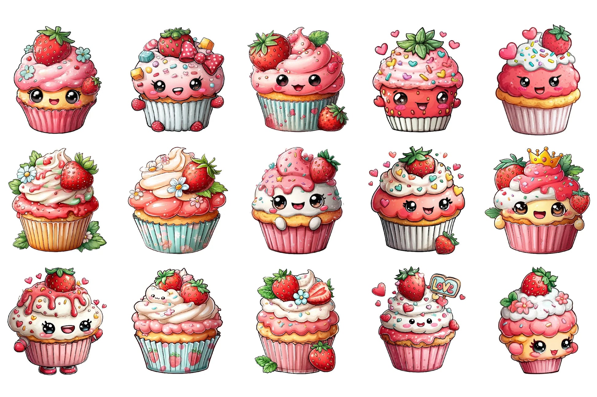 Cute Strawberry Cupcake Clipart Bundle - CraftNest - Digital Crafting and Art