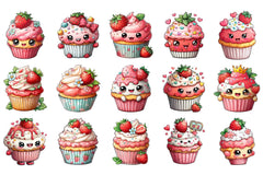 Cute Strawberry Cupcake Clipart Bundle - CraftNest - Digital Crafting and Art